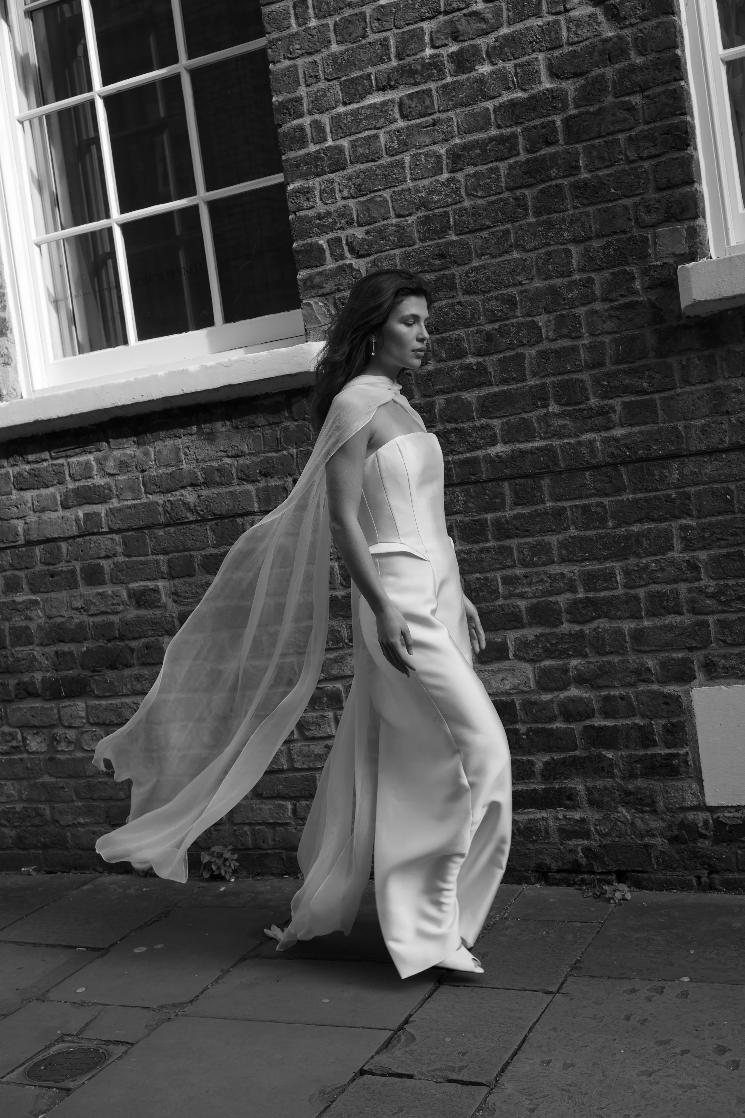 Demi dress by Jessica Bennett column mikado gown with boned bodice and hip detail