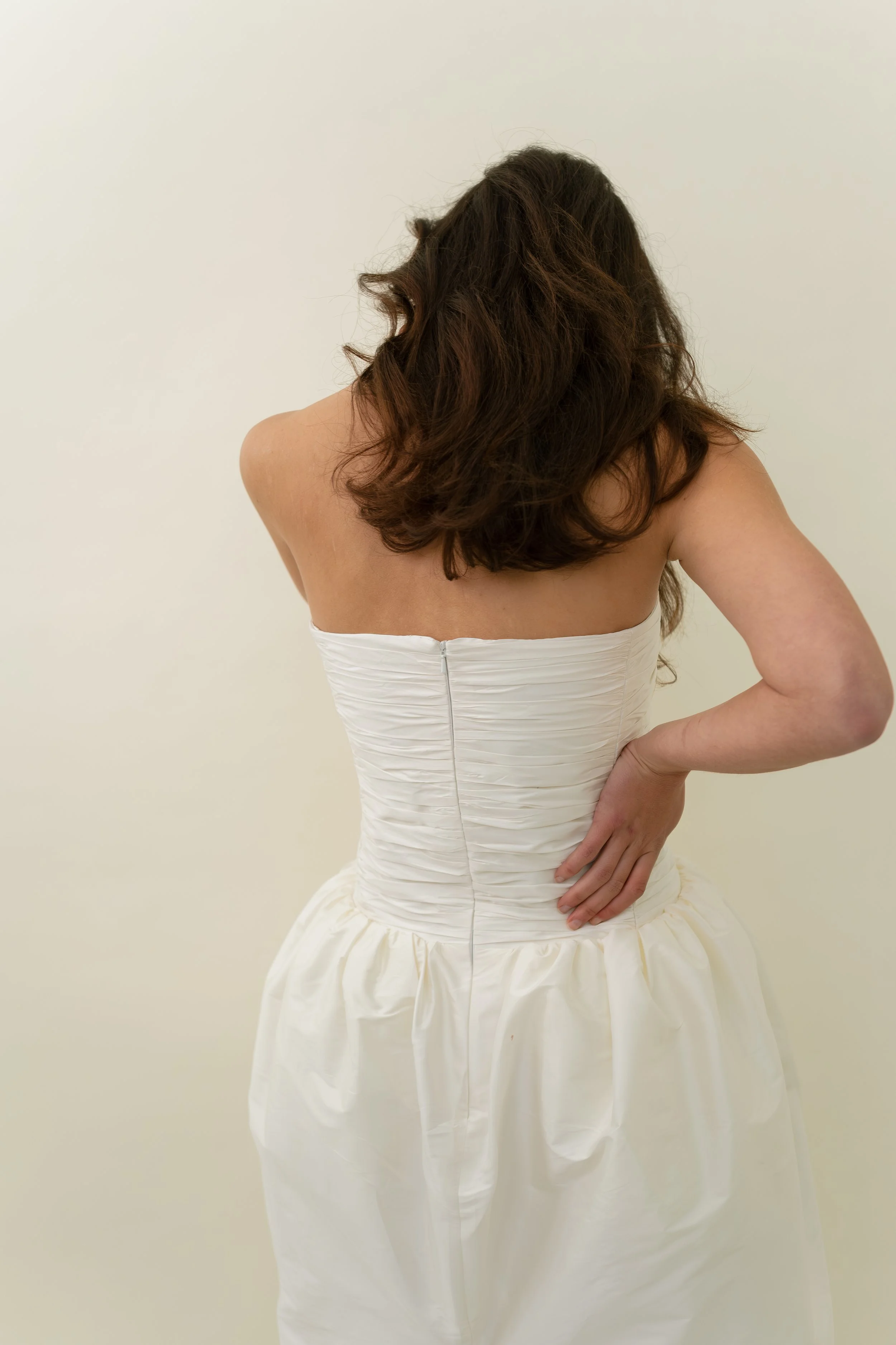 Sloane dress by Jessica Bennett tulip shape drop waist wedding dress with pleated bodice for the modern bride