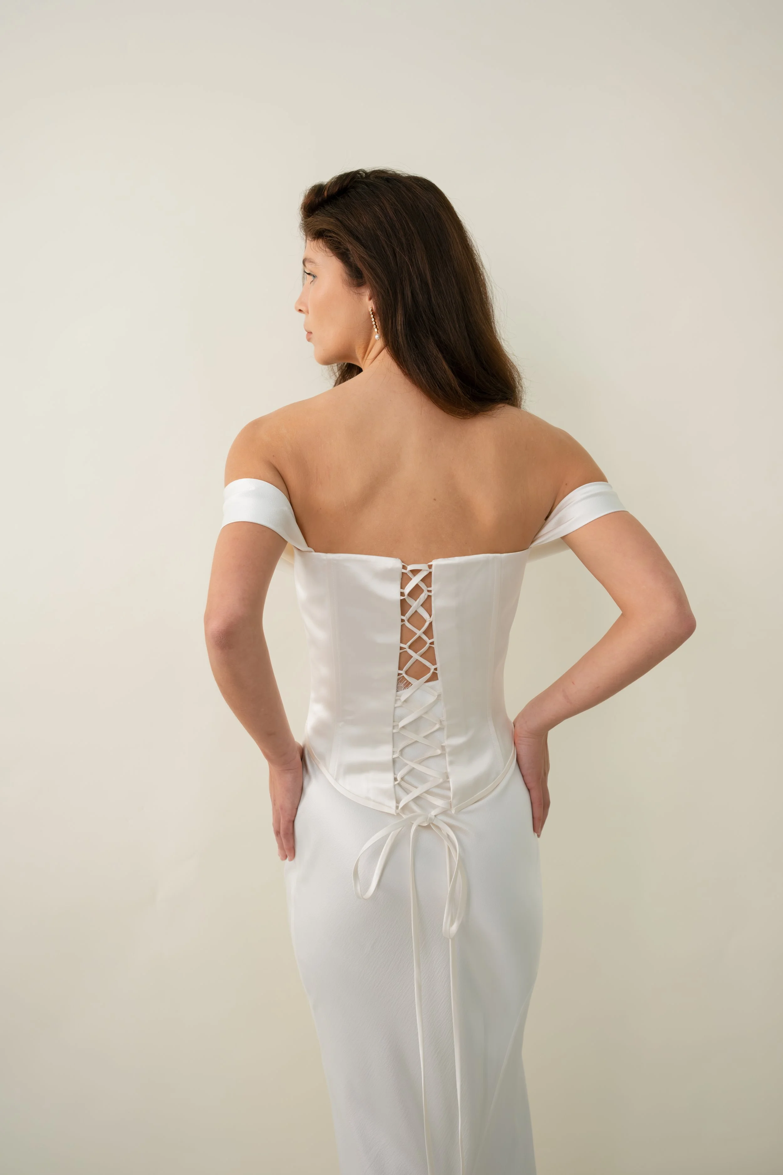 Meg Corset and Skirt by Jessica bennett Silk duchess satin minimal bridal separates