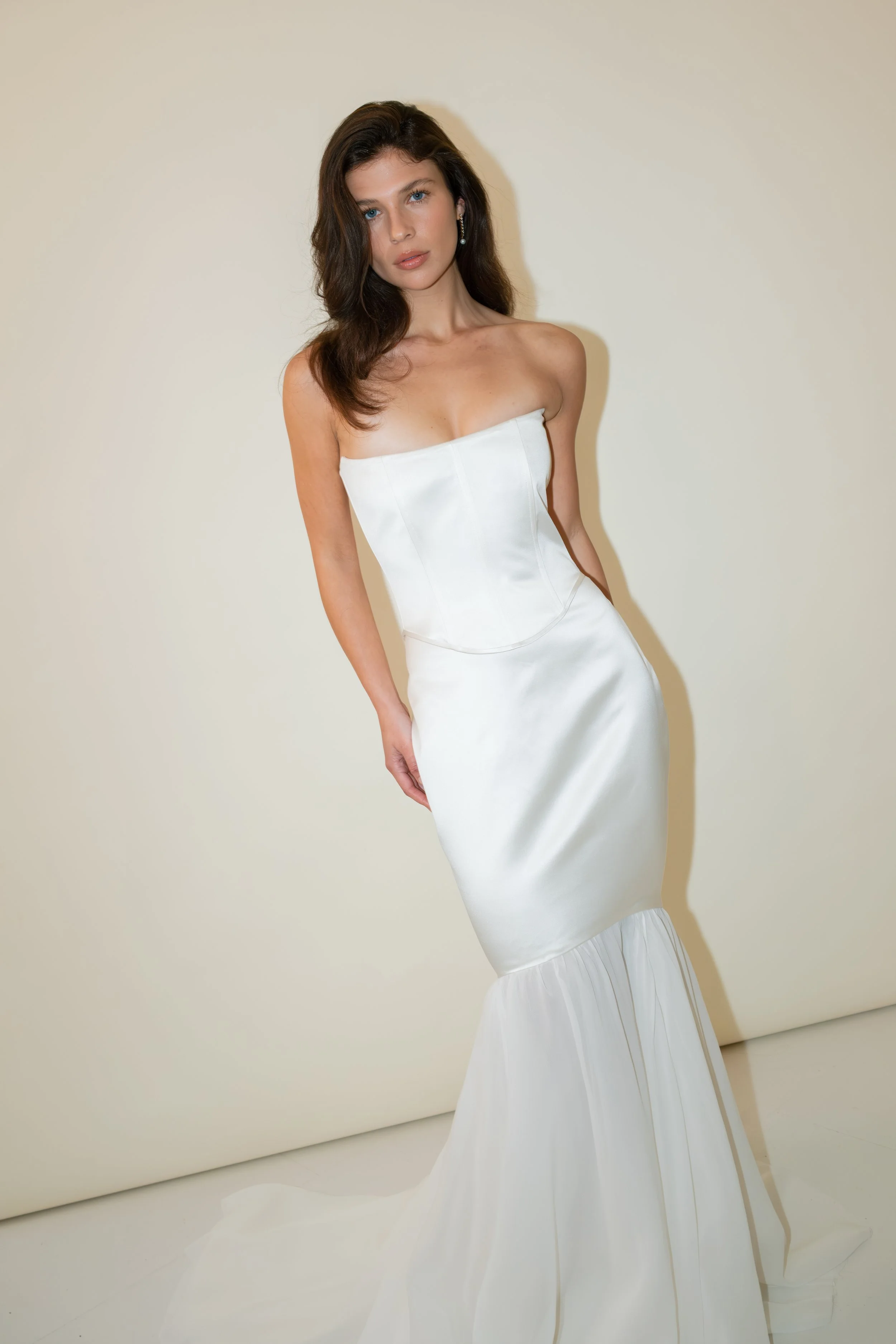 Meg Corset and Skirt by Jessica bennett Silk duchess satin minimal bridal separates