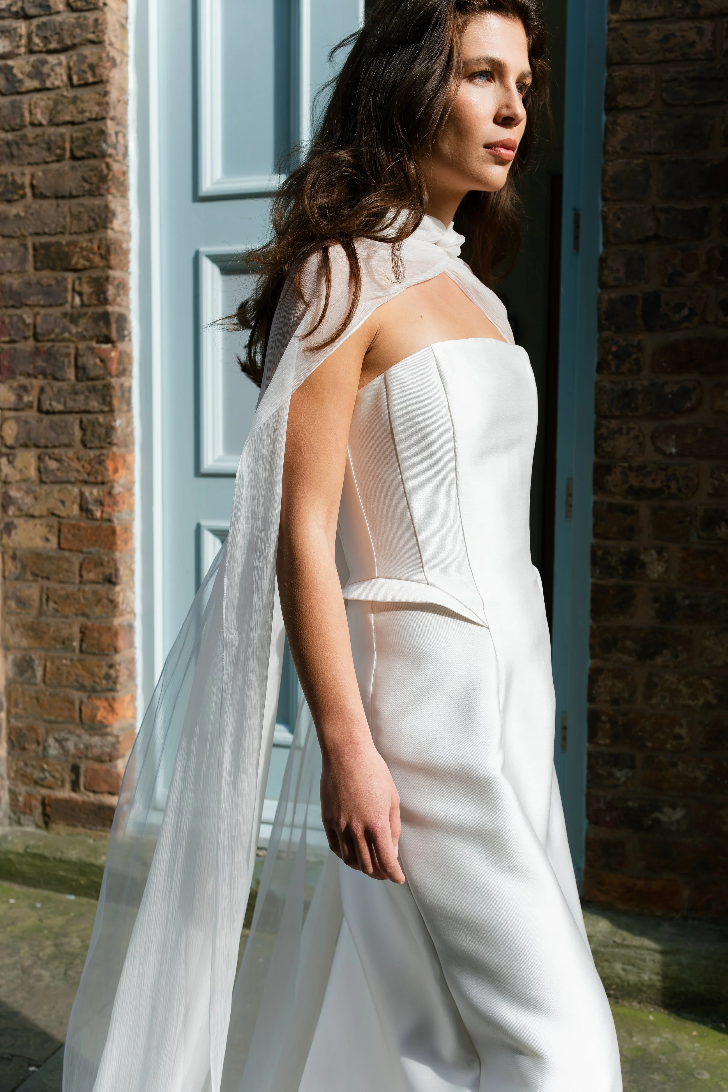 Demi dress by Jessica Bennett column mikado gown with boned bodice and hip detail