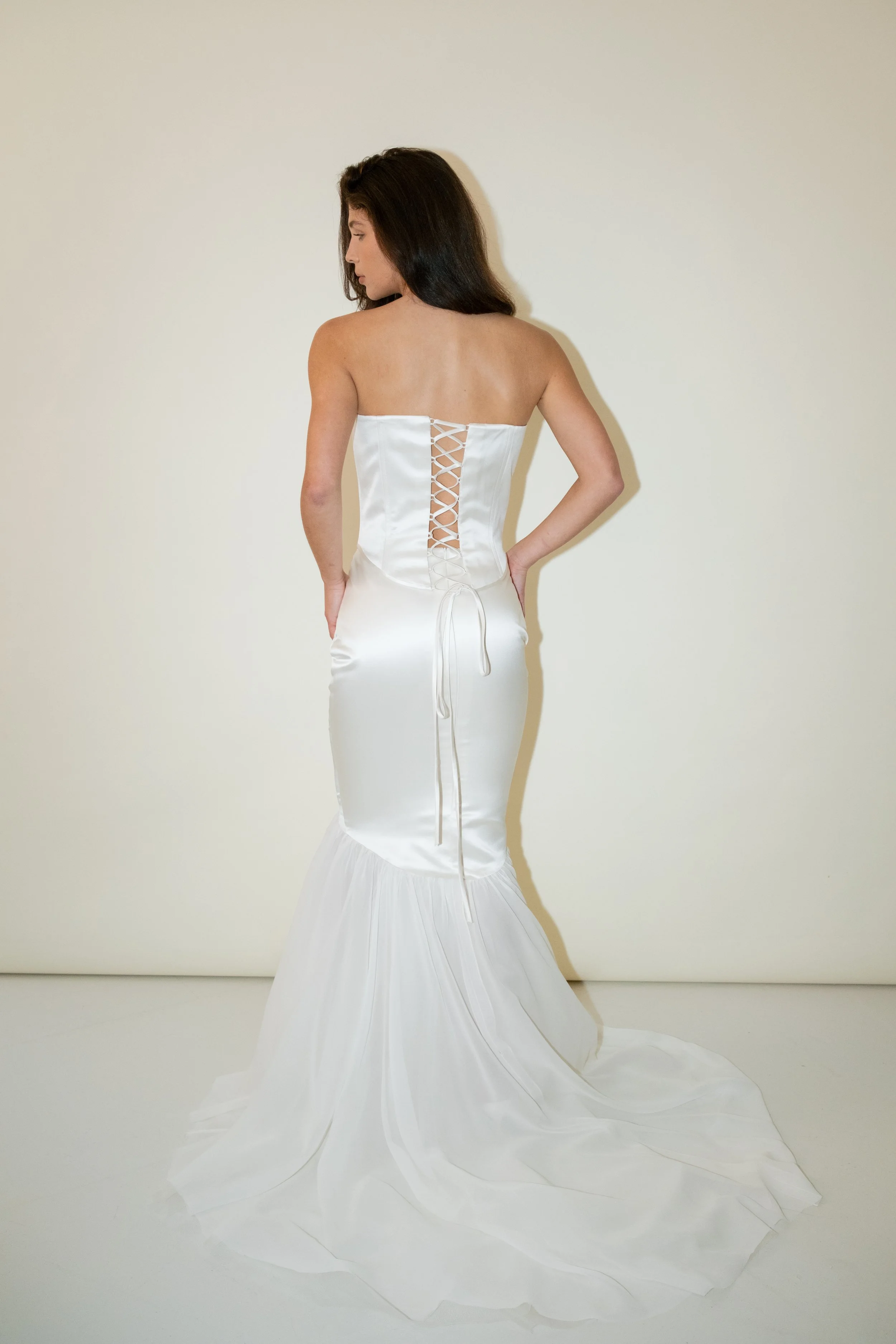 Meg Corset and Skirt by Jessica bennett Silk duchess satin minimal bridal separates