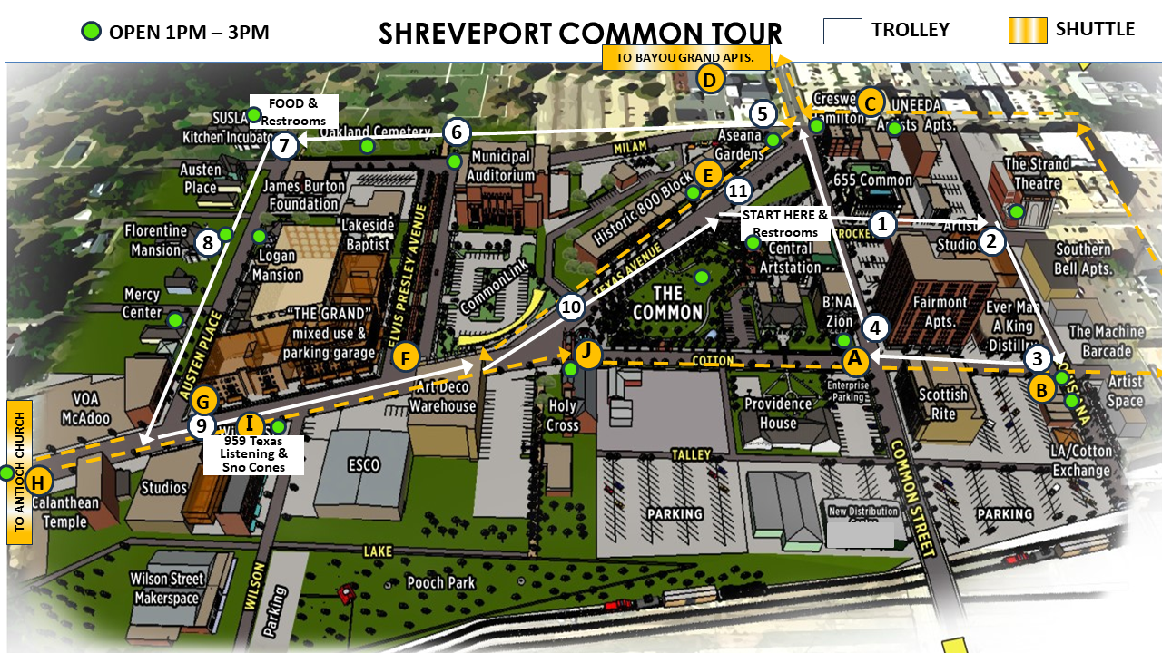MAP OF TOUR ROUTES SHREVEPORT COMMON DAY SAT. 9/23 1 PM -3 PM