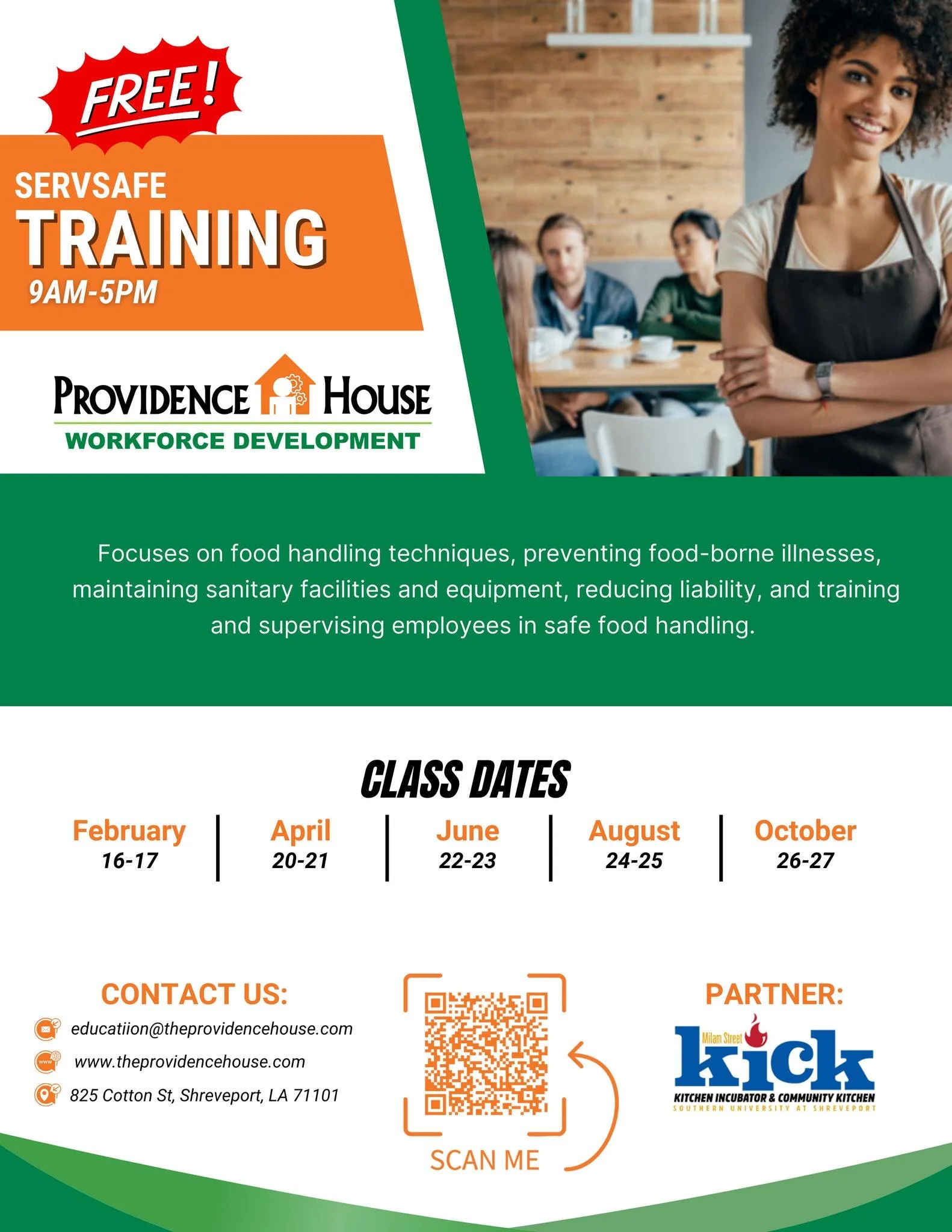 FREE ServSafe Training at The Providence House Shreveport 