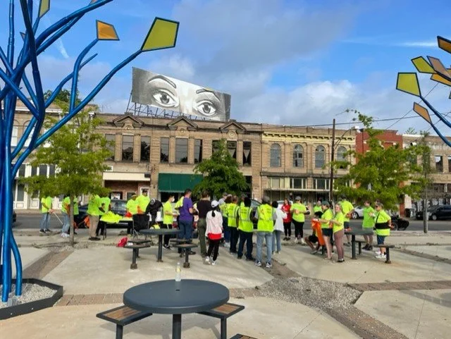 The CONSTRUCTION OF PHASE II Outdoor performance pavilion, mister station art bosque food truck court with AARP Table and artist-trees starting soon Covid Restrictions Are Lifted