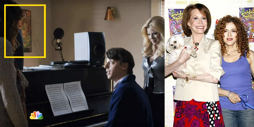 L: Production still from NBC's Smash showing the poster below on set. R: Mary Tyler Moore and Bernadette Peters hosting Broadway Barks.