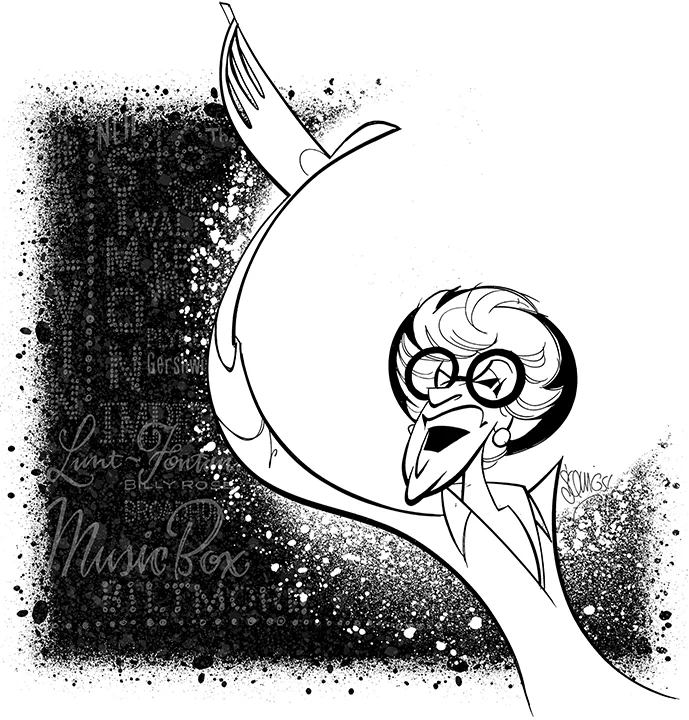 Remembering Elaine Stritch, 2014. Featured as Squigs' Broadway Ink on Broadway.com.