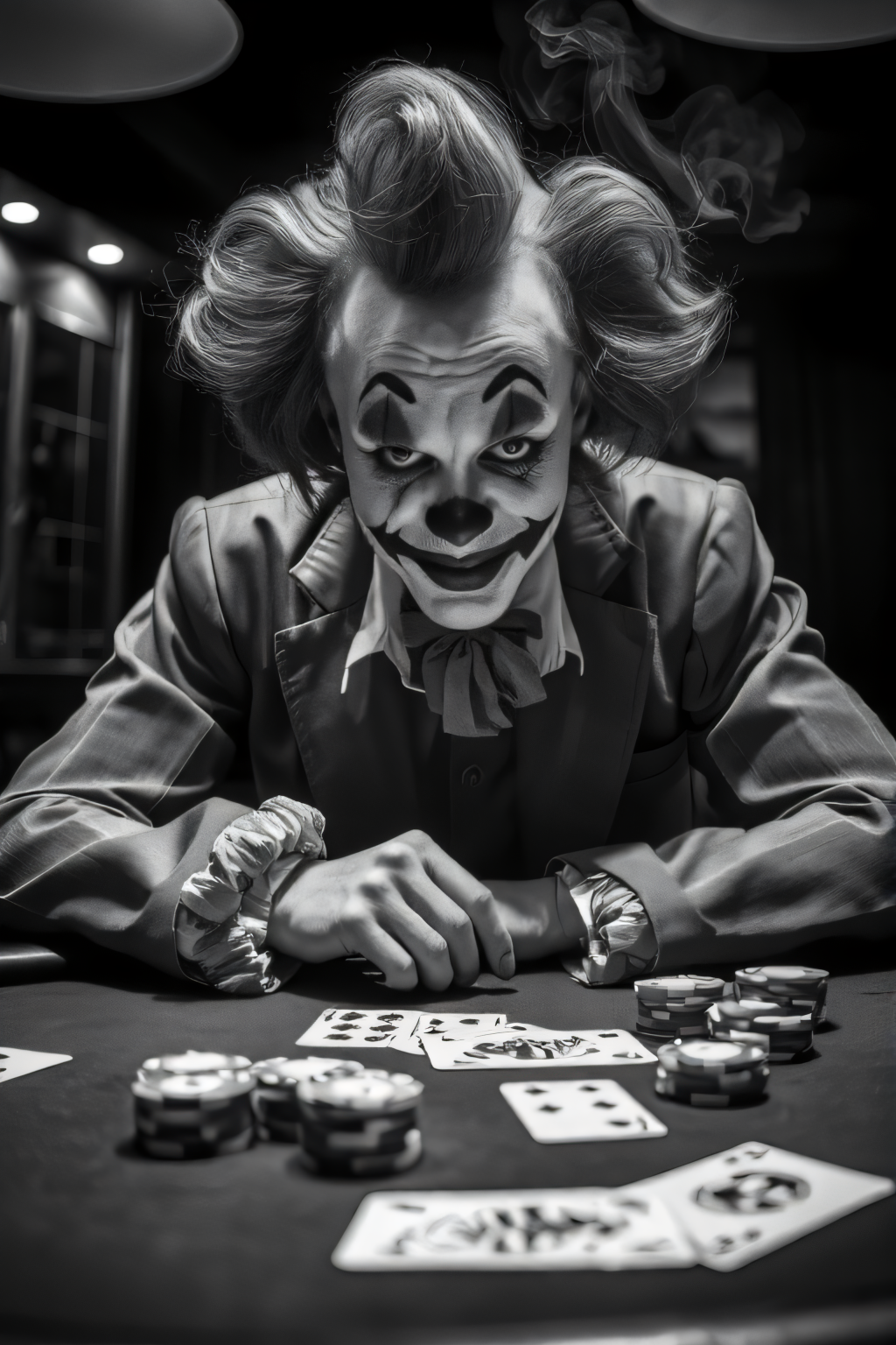 blacknwhite__a_captivating_close_up_portrait_of_clown_sitting_in_a_poker_table_with_all_his_poker_chips_and_winning_cards_on_the_table__film_noir_lighting__dramatic_shadows_cigarette_smo_253699890.png