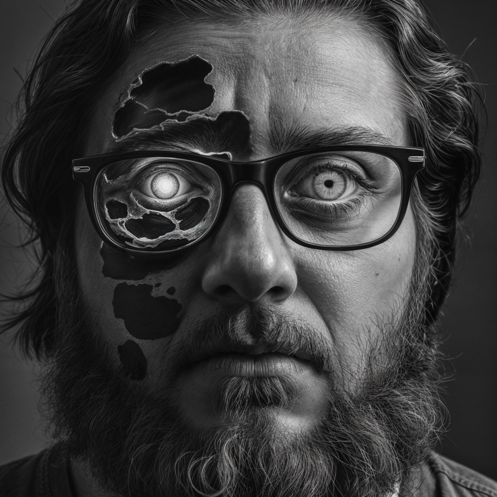 the_image_is_a_black_and_white_photograph_of_a_person_with_distinct_facial_features_including_a_bear_61b124d4-d33f-43ad-bd57-f1fc7ebe1f6e.png