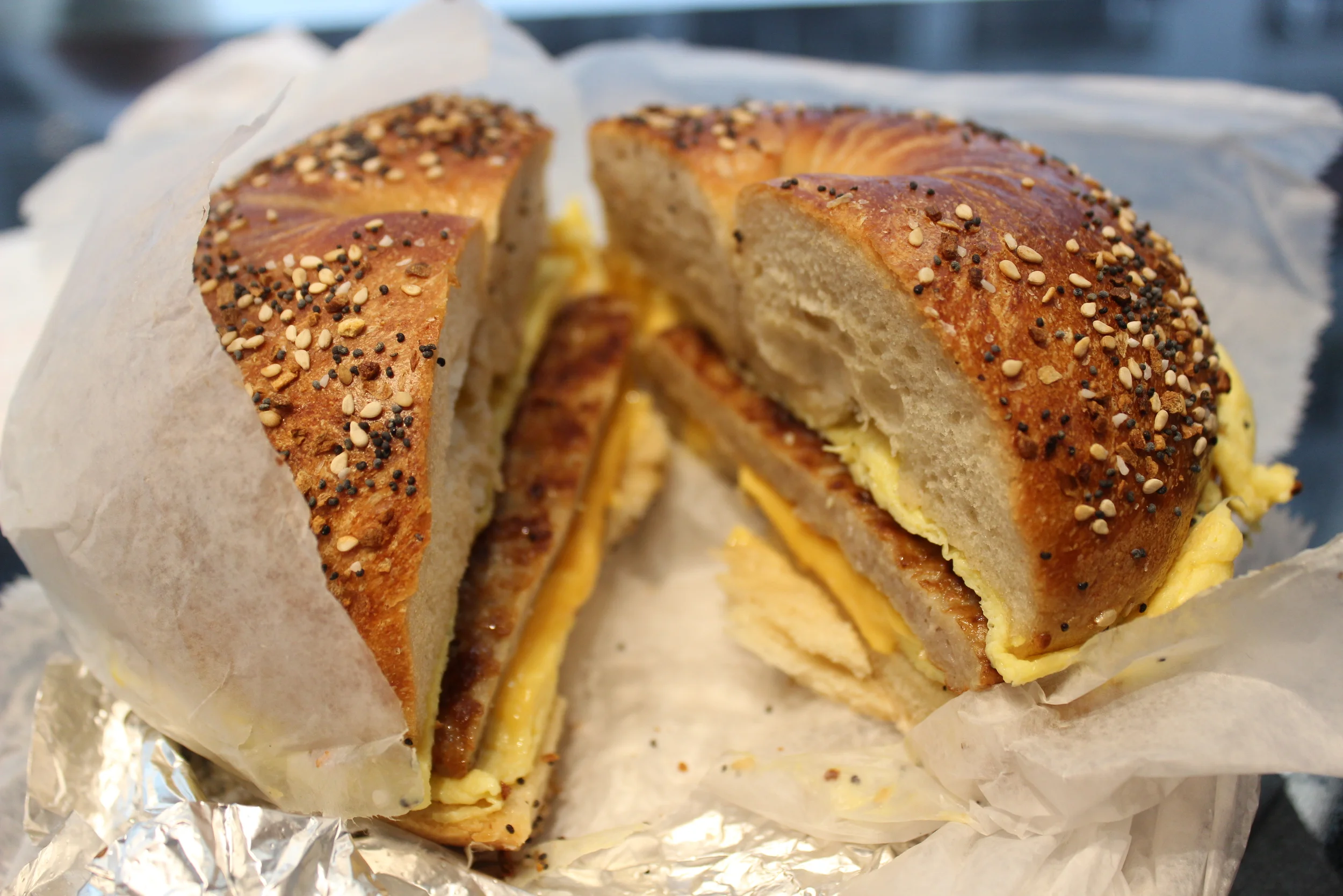 Sausage, Egg & Cheese on an Everything Bagel!