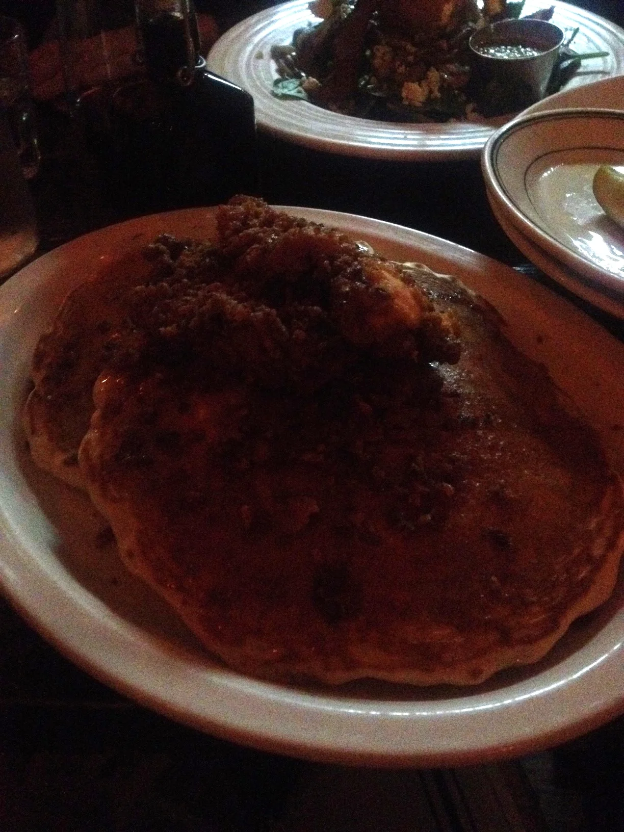 CHICKEN & PANCAKES!!! Buttermilk fried chicken, bacon and homemade syrup!