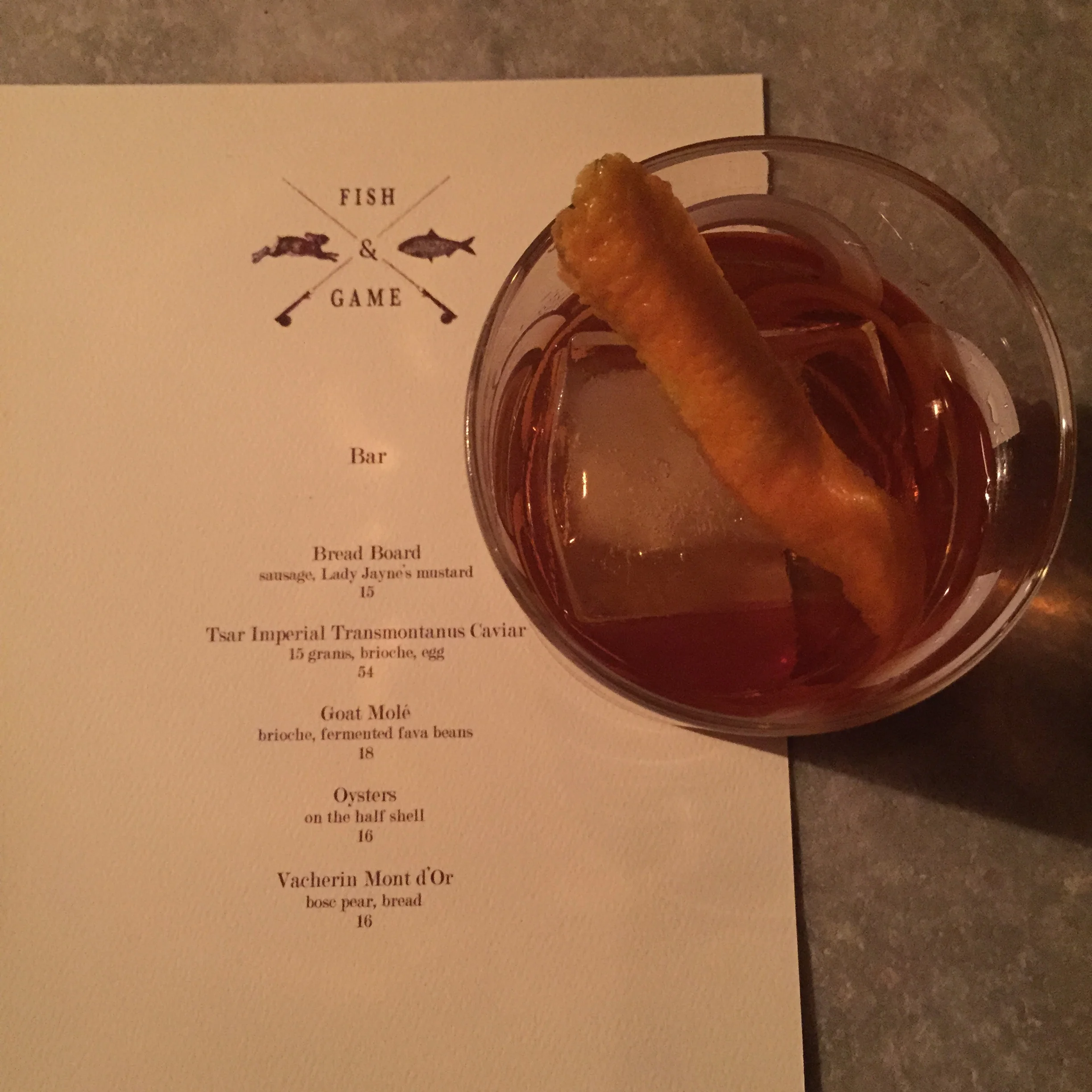 CRAFT COCKTAILS: Fish & Game offers crafted cocktails to Manhattan expectations. There is also a delicious tasting menu that is $$$$