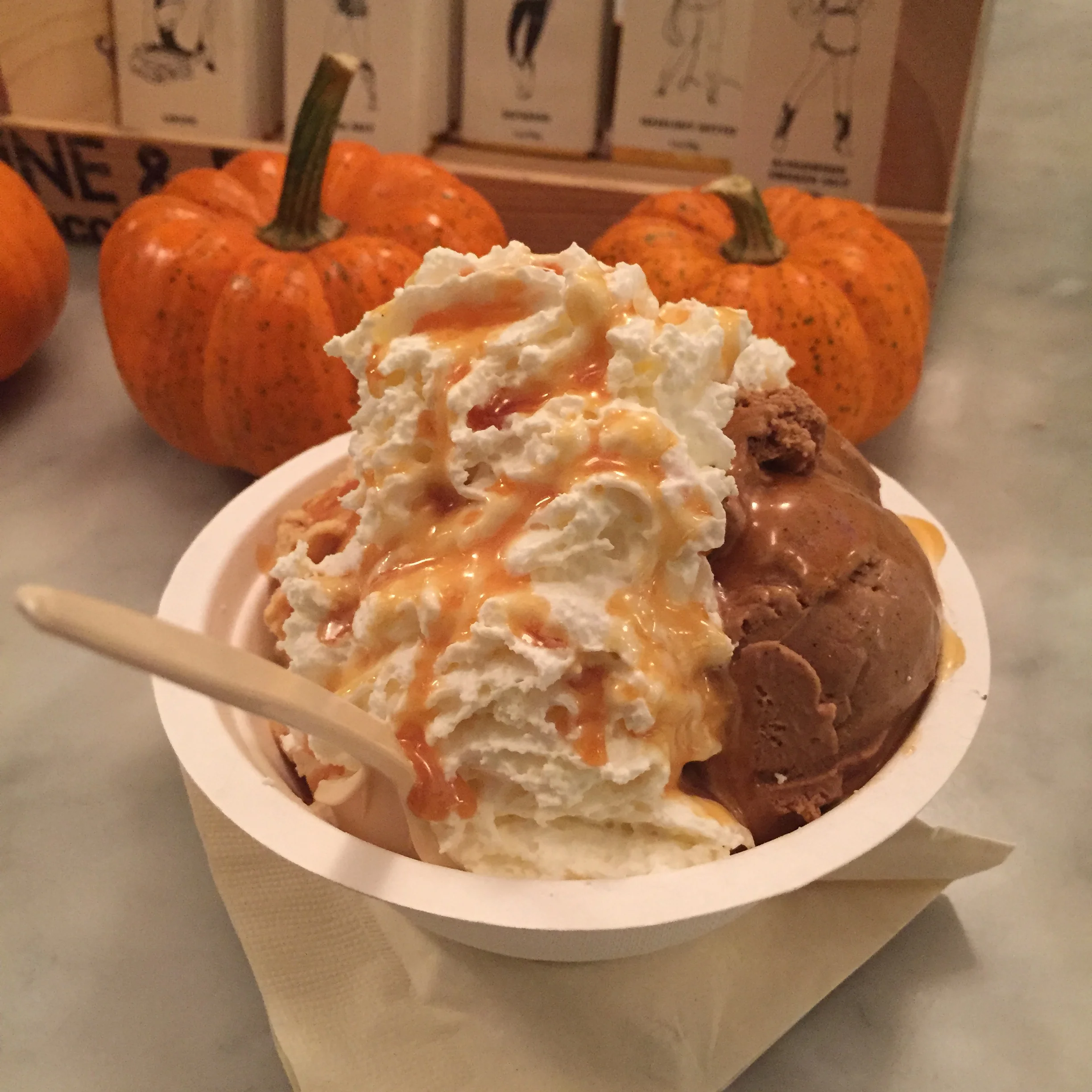 Sundae: Spiced Pumpkin and Strong Coffee with Salted Caramel and Whipped Cream