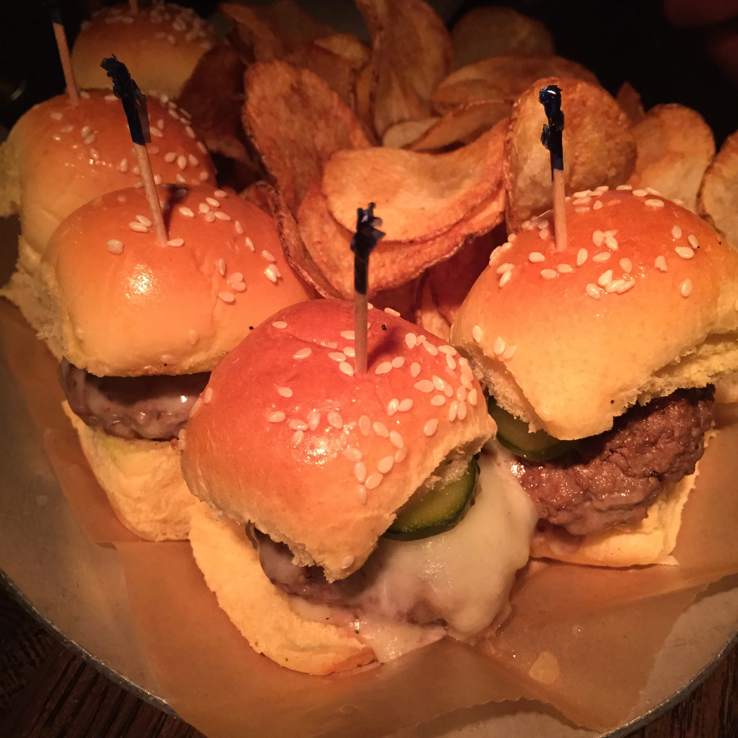 Kobe Sliders with Cheddar and Pickles