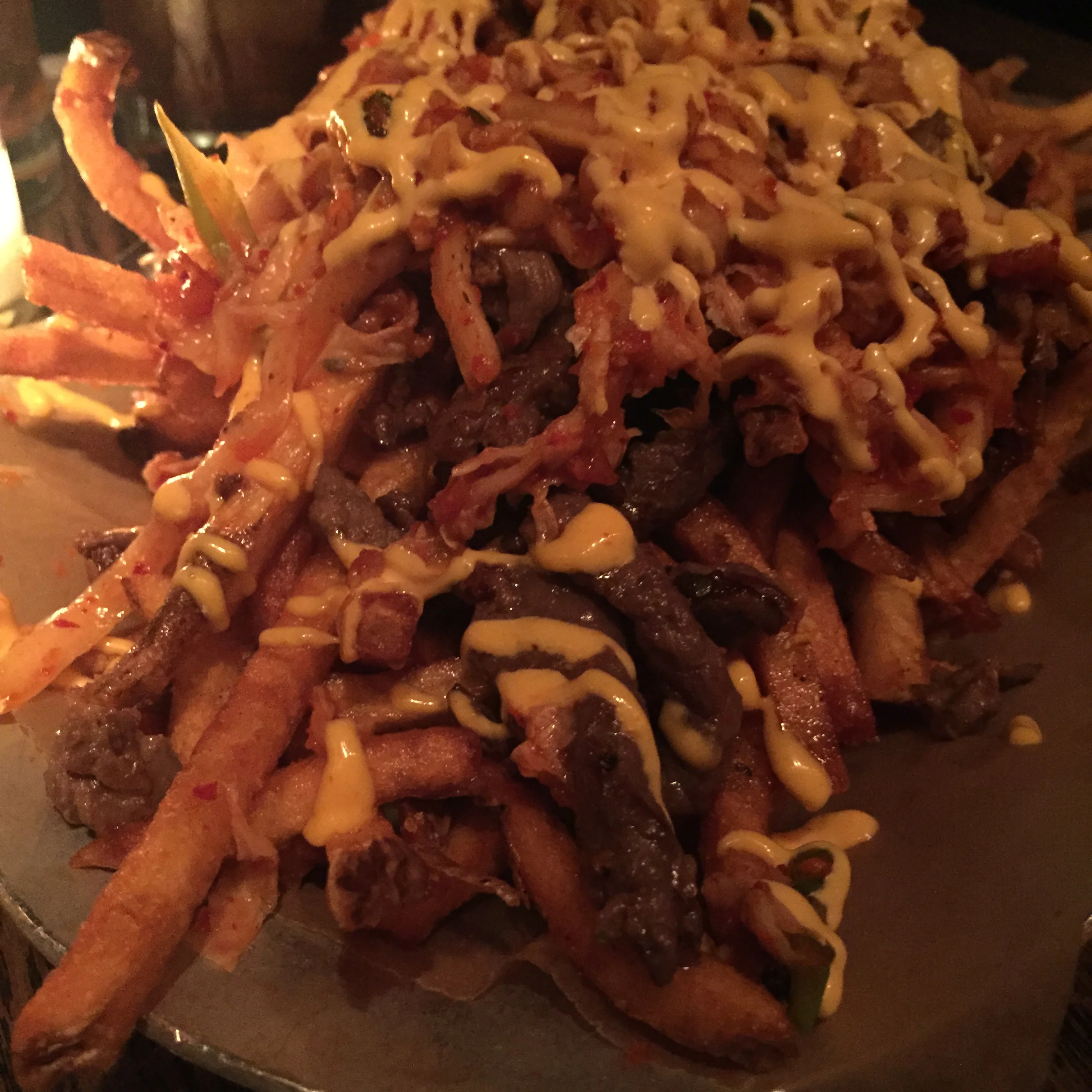 Korean Fries with Bulgogi Beef, Kimchi, and Sriracha Mayo 