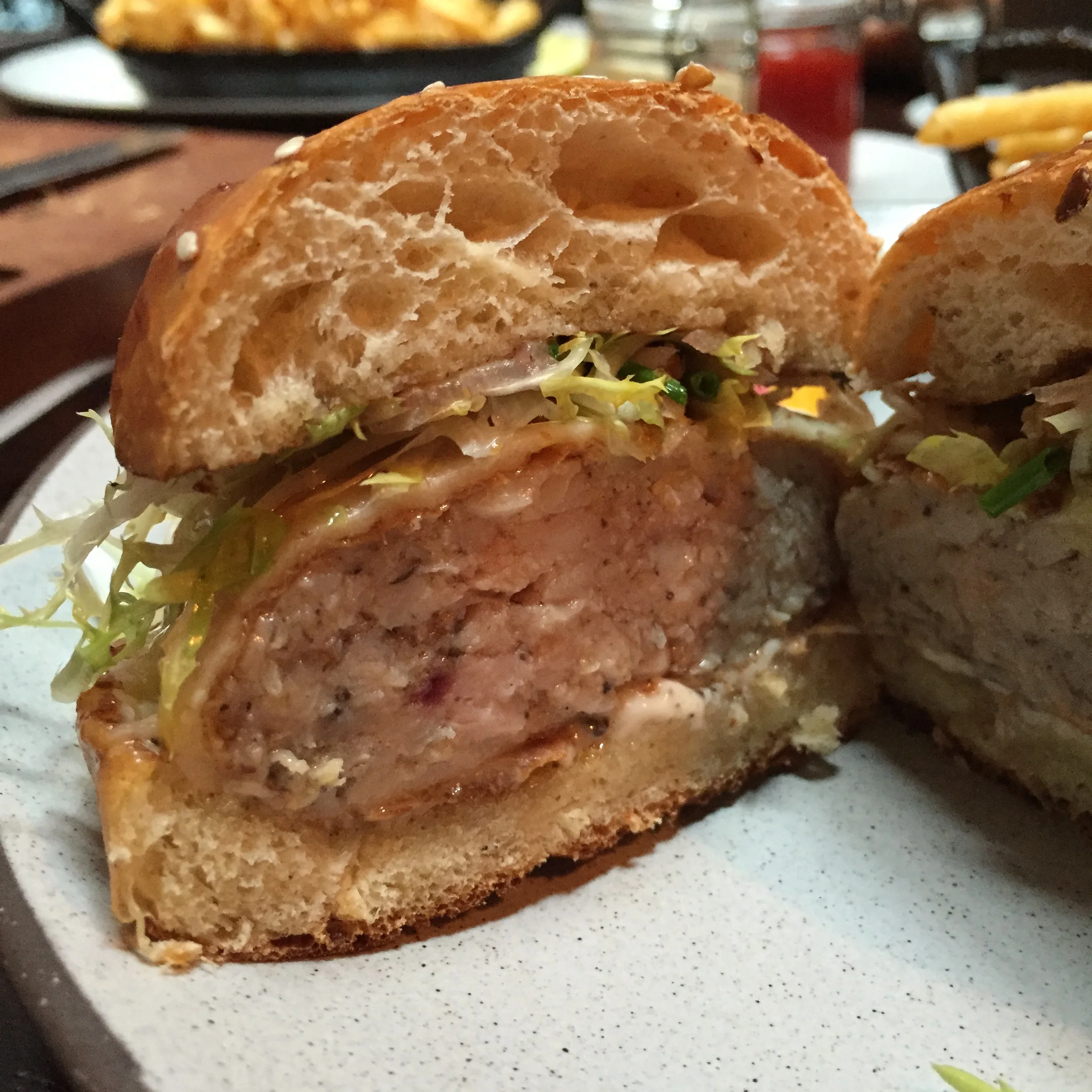 Chicken Burger with Brioche, Foie Gras & Black Truffle Mayonnaise (with pickles & fries)