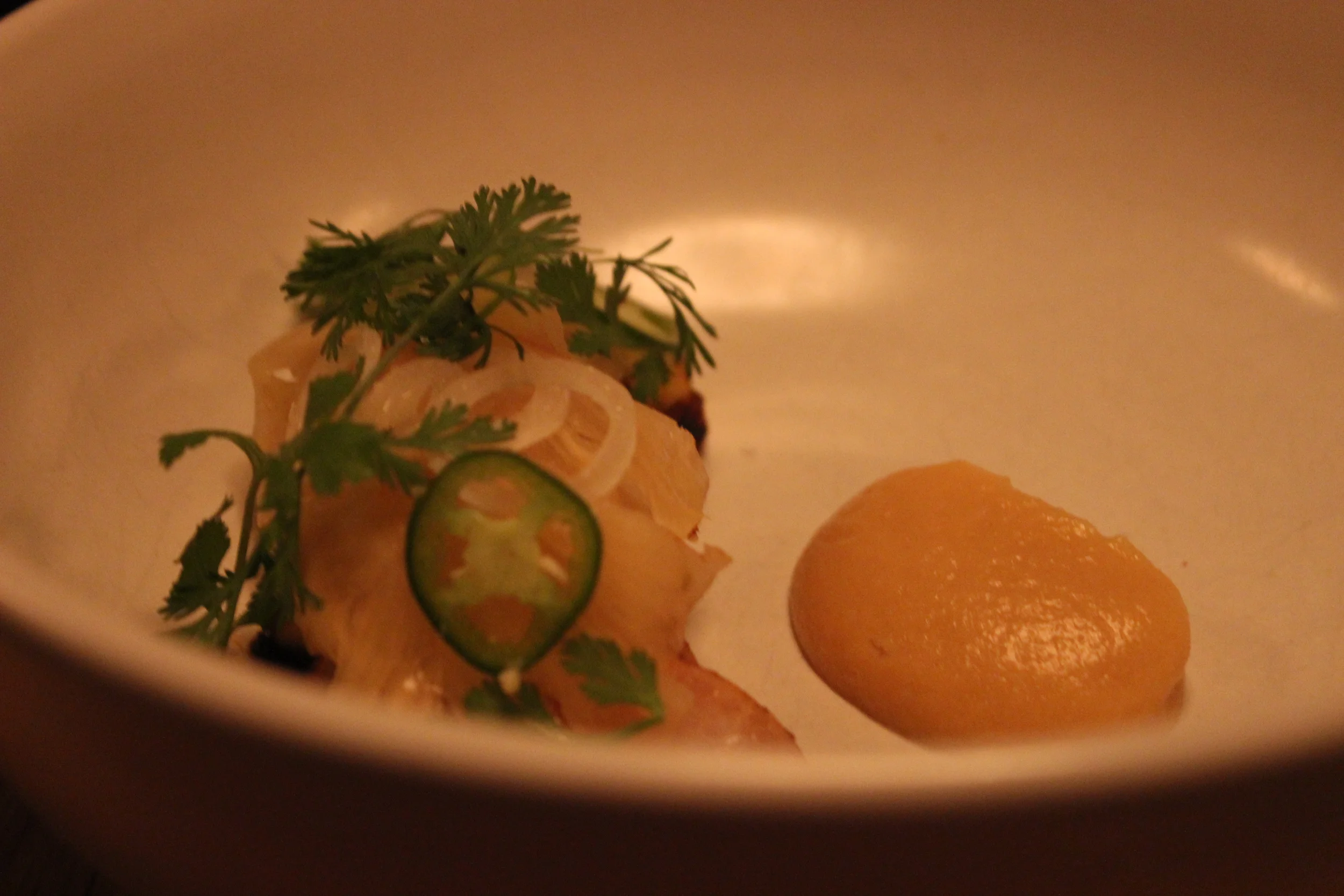 Cobia al pastor, pineapple purée, cilantro 