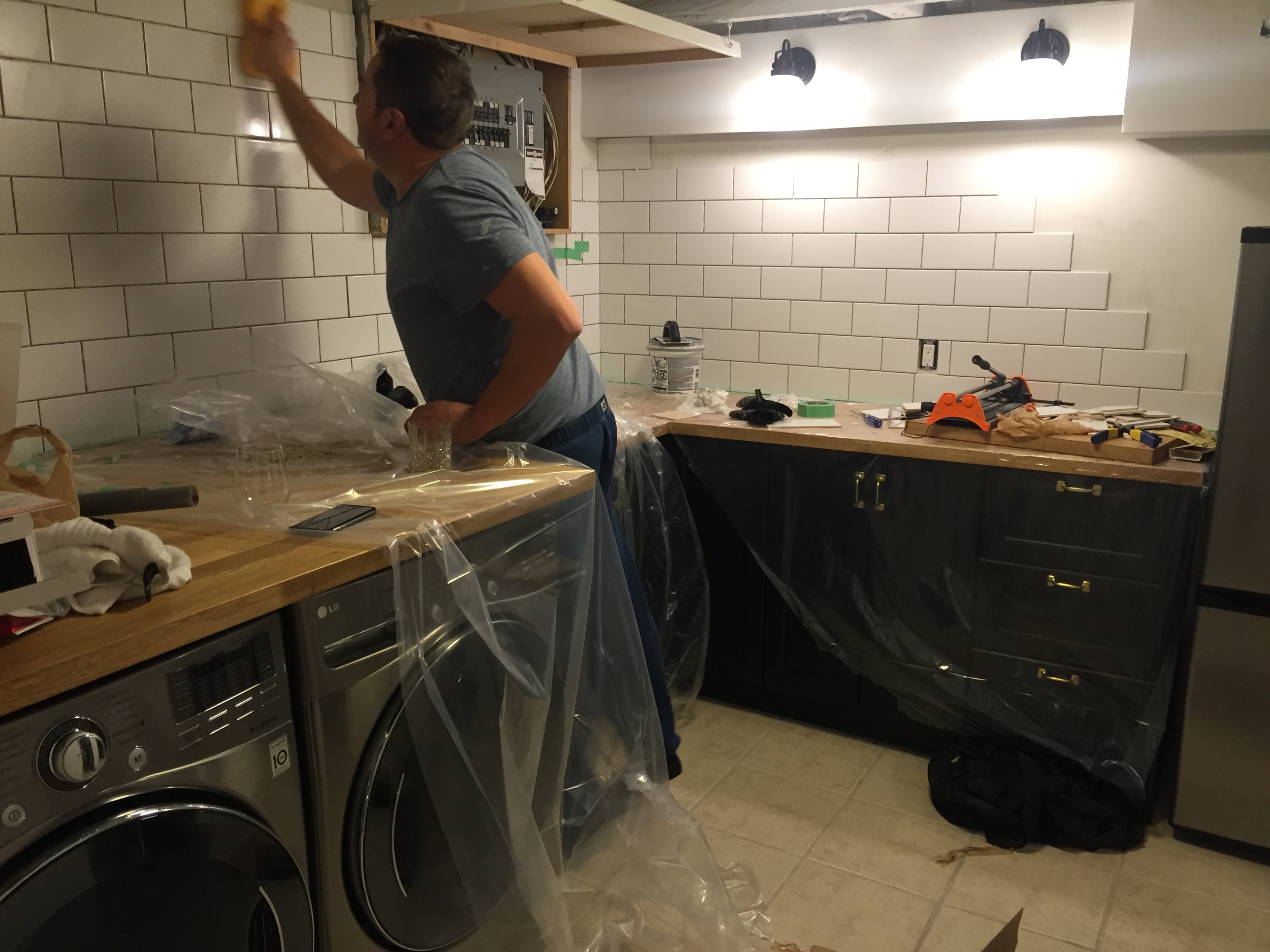 Time for some grouting & finishing touches & we're almost there! We chose a bright white grout - more forgiving than a dark colour especially for my husband's first time !
