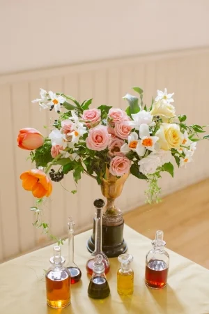 CCBotanical's Parfum collection in vintage scientific glassware as part of Toronto Lovefest, at Enoch Turner Schoolhouse. Photo credit: rebecca wood photography