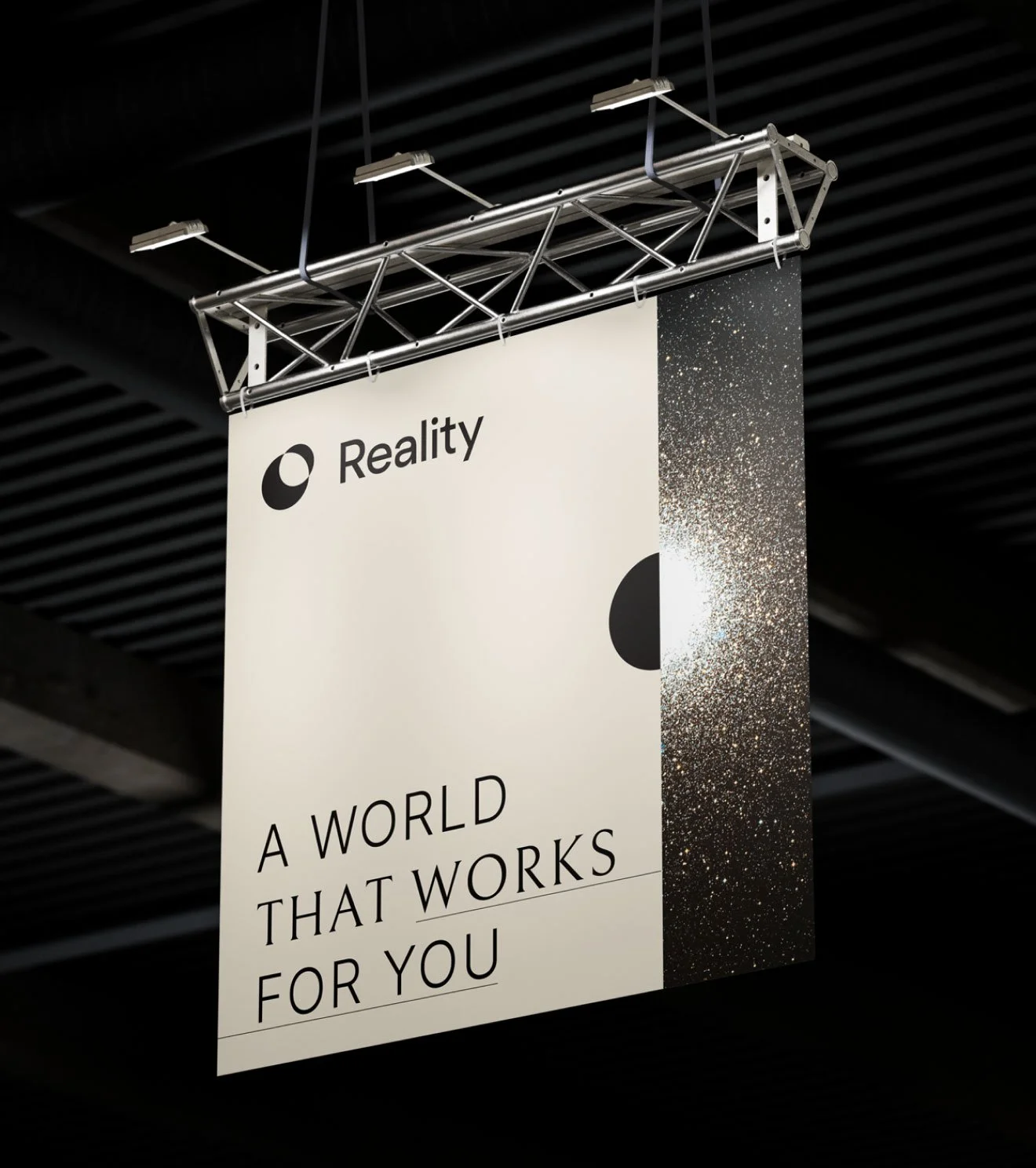 ge-format printed conference banner mockup featuring tech platform brand graphics.