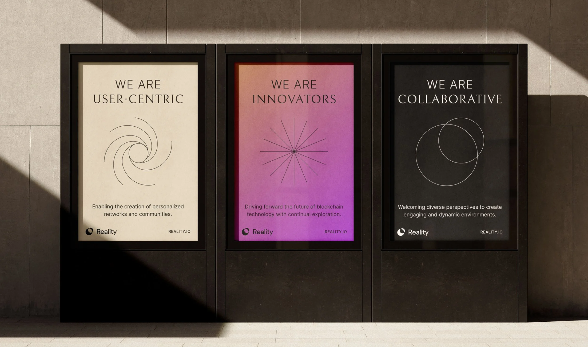A trio of printed outdoor wildposting marketing campaign posters displaying custom brand layouts.