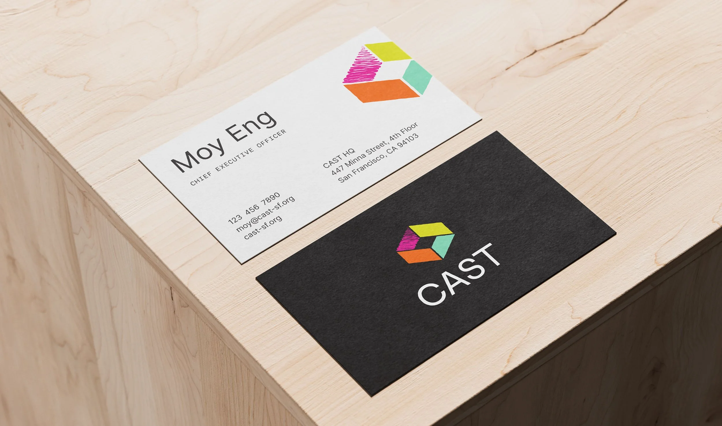 A realistic stationery mockup showcasing a clean, printed business card design layout.