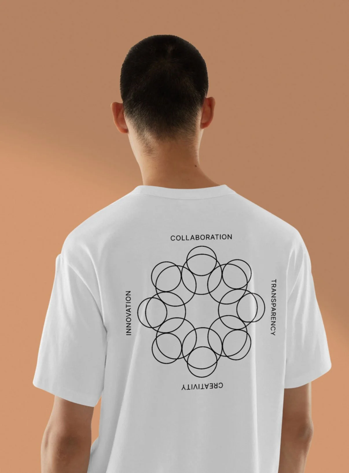 Modern promotional apparel merchandise mockup showing a custom branded web3 tech platform t-shirt.
