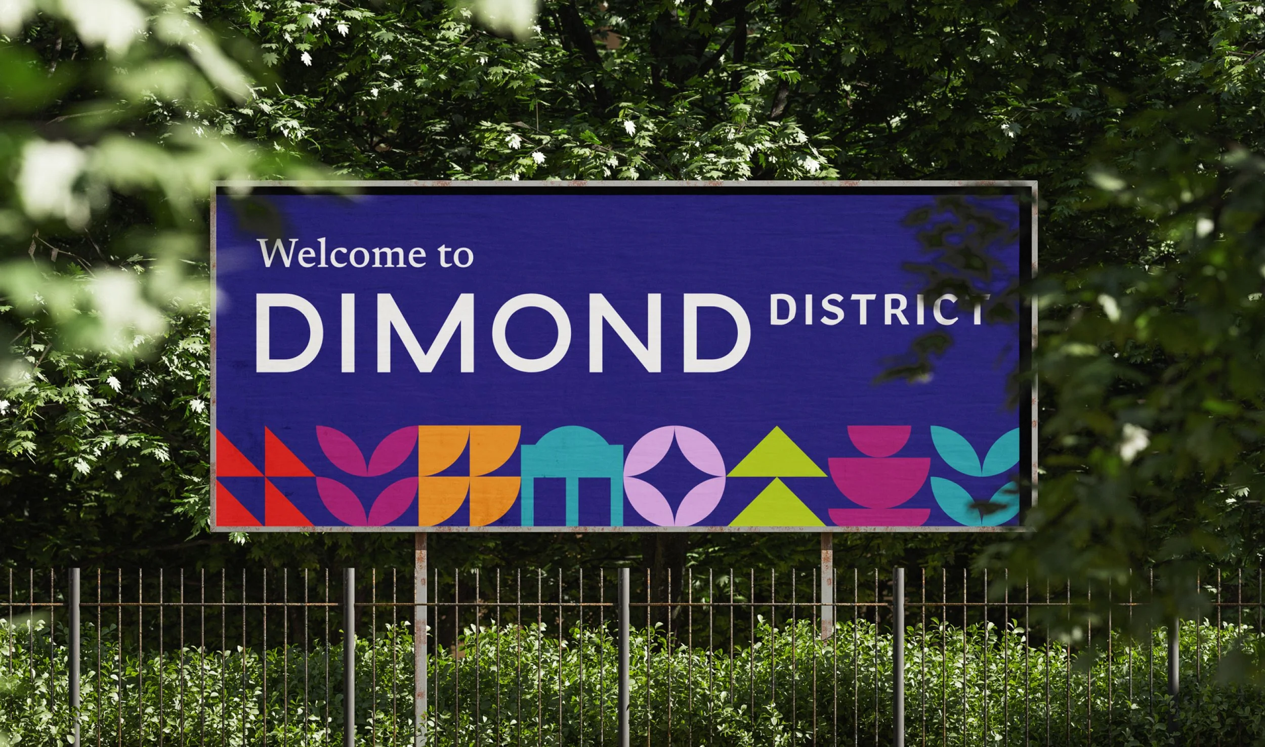 Outdoor neighborhood advertising billboard mockup showcasing local commerce branding.
