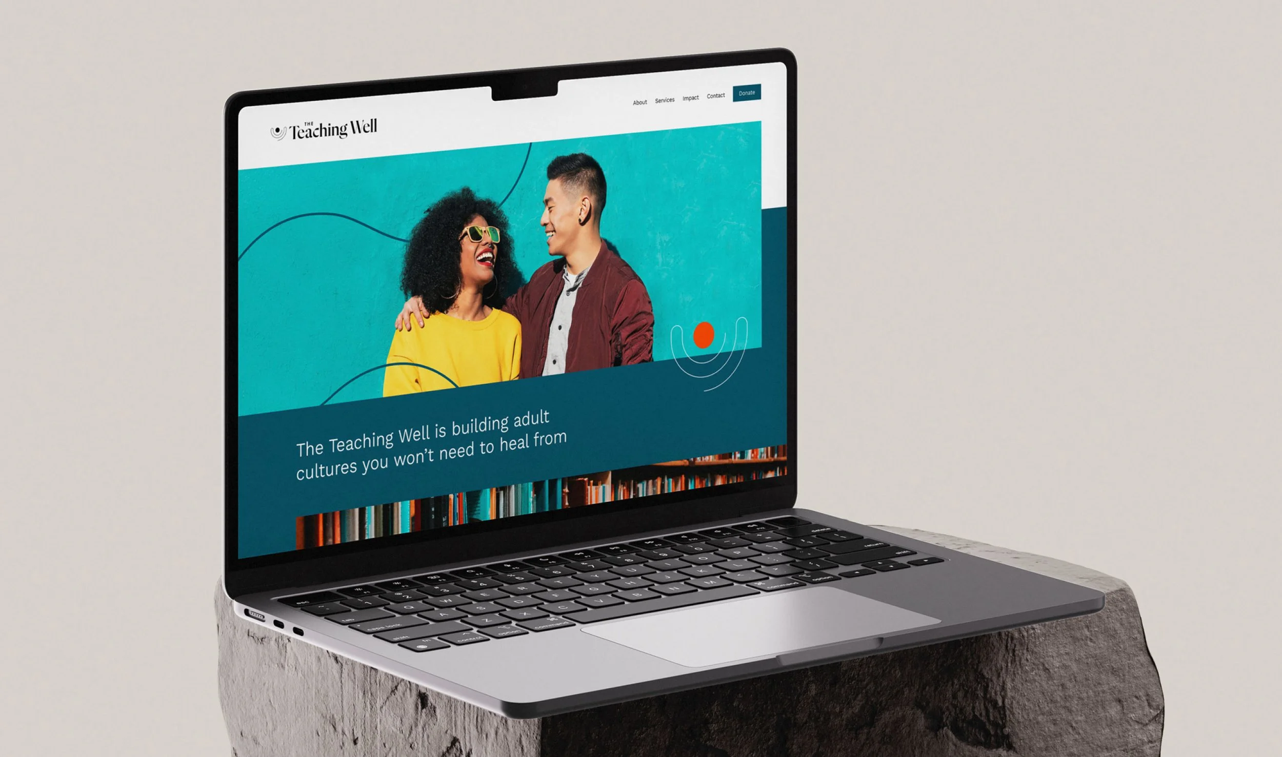 Responsive website design layout mockup for The Teaching Well education nonprofit.