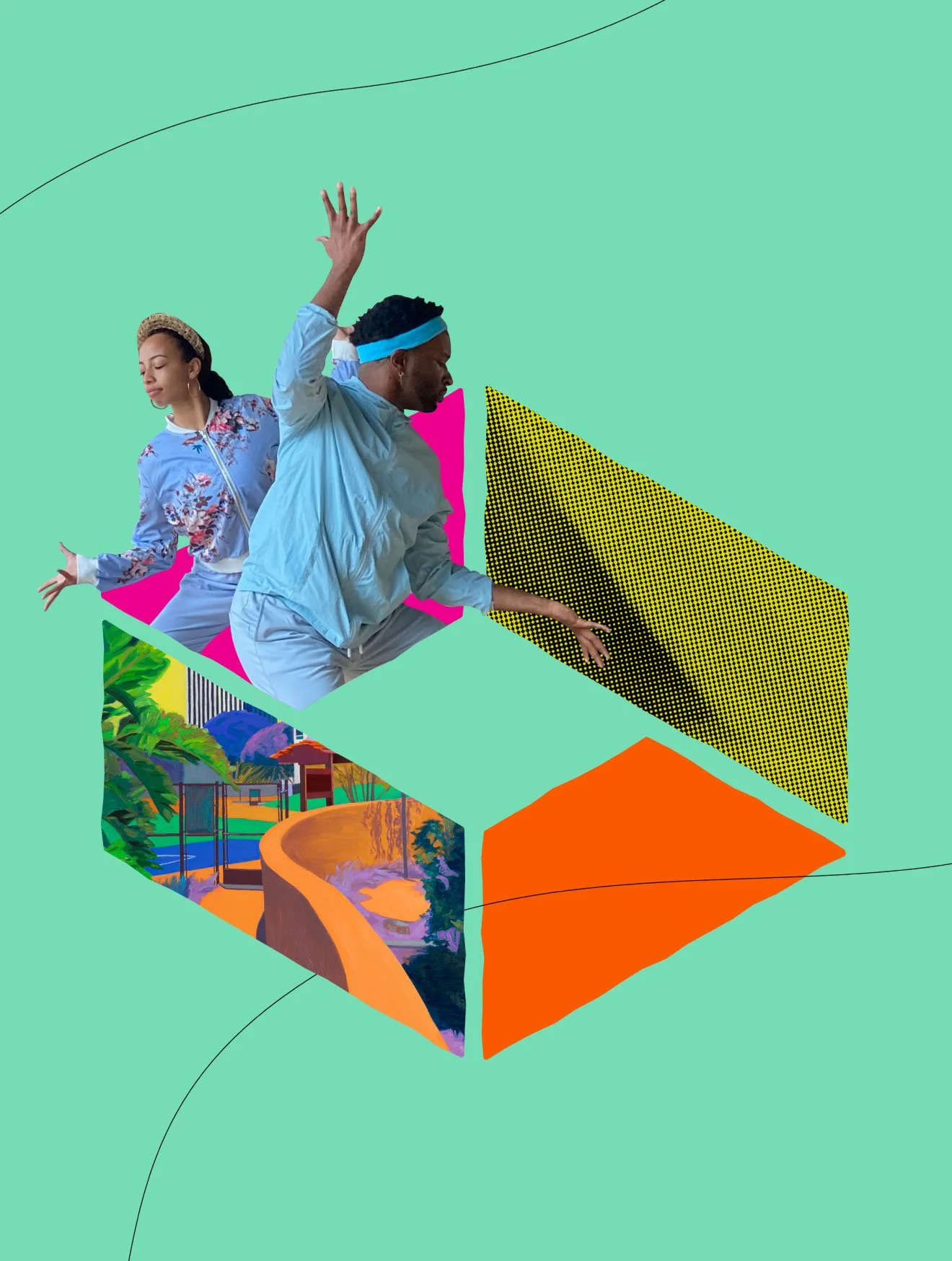 A brand element collage showcasing artists and artwork in the logo for a nonprofit.