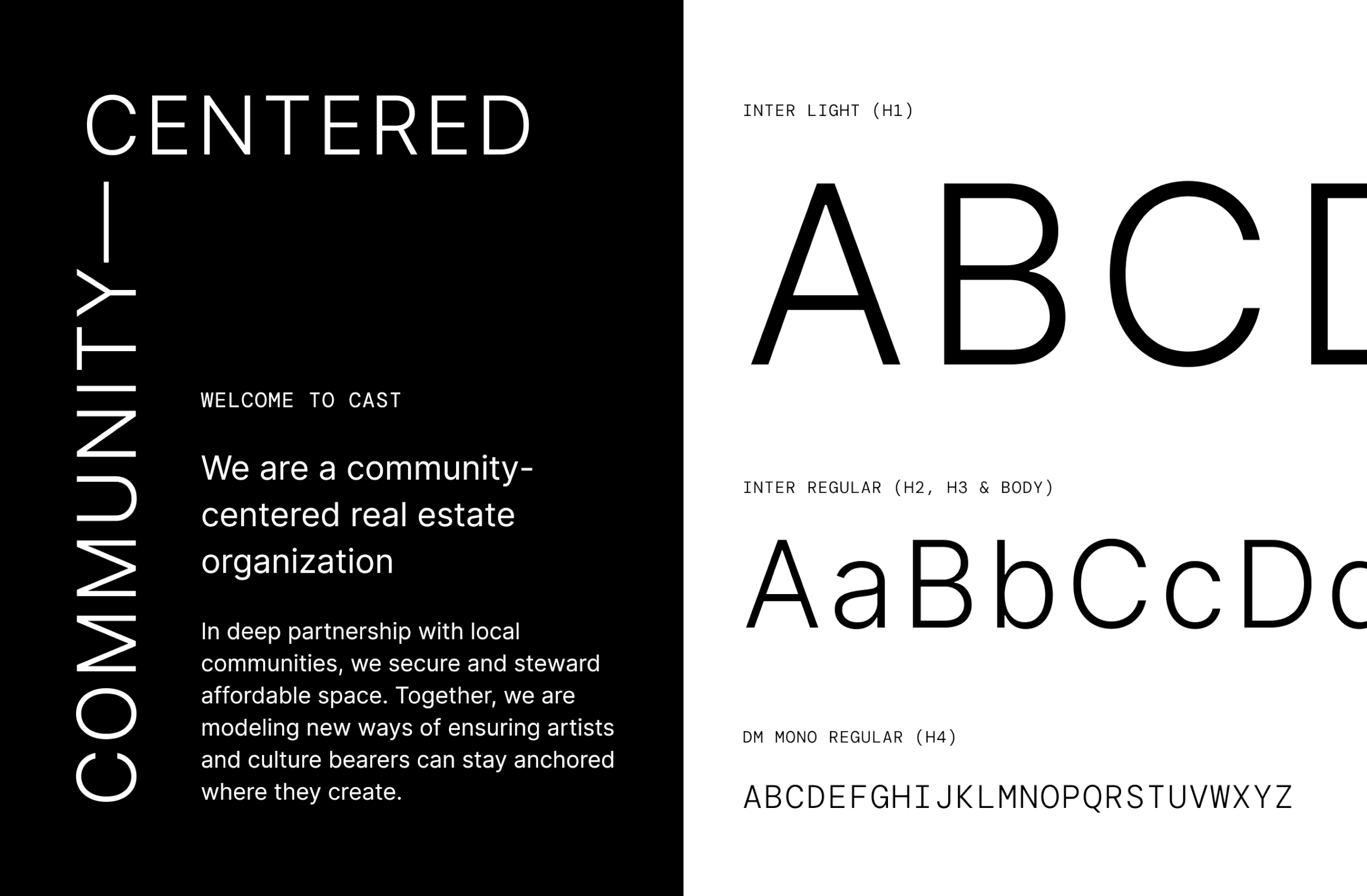 Brand typography guidelines template displaying header and body text font pairings for a nonprofit project.