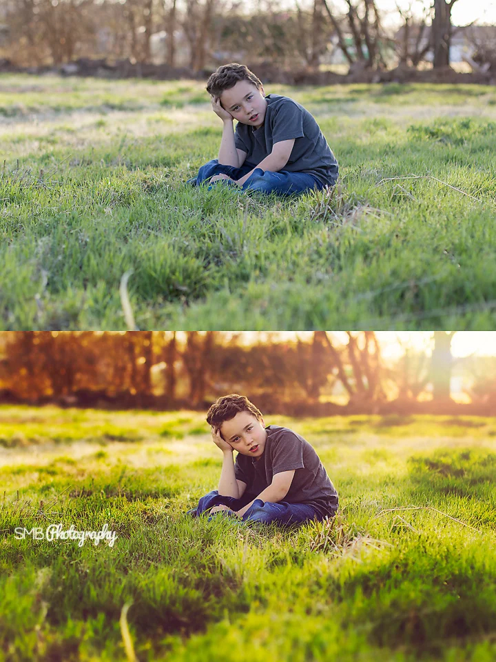 Boy sitting in grass (Before and After Editing) {SMB Photography}