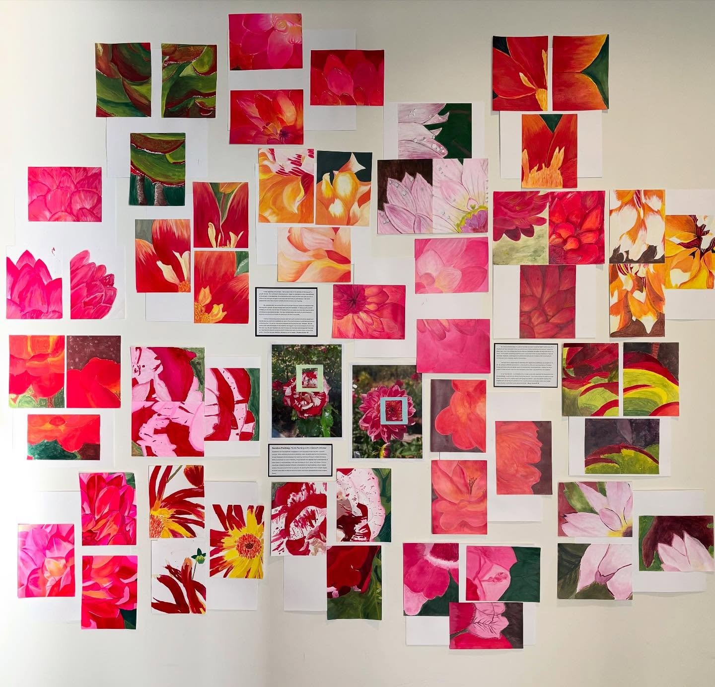 Just in time for spring 🌸 Students in Art Foundations I created floral paintings after selecting a composition through their viewfinders. Students learned about color theory prior to this lesson and were expected to apply their knowledge to their pa