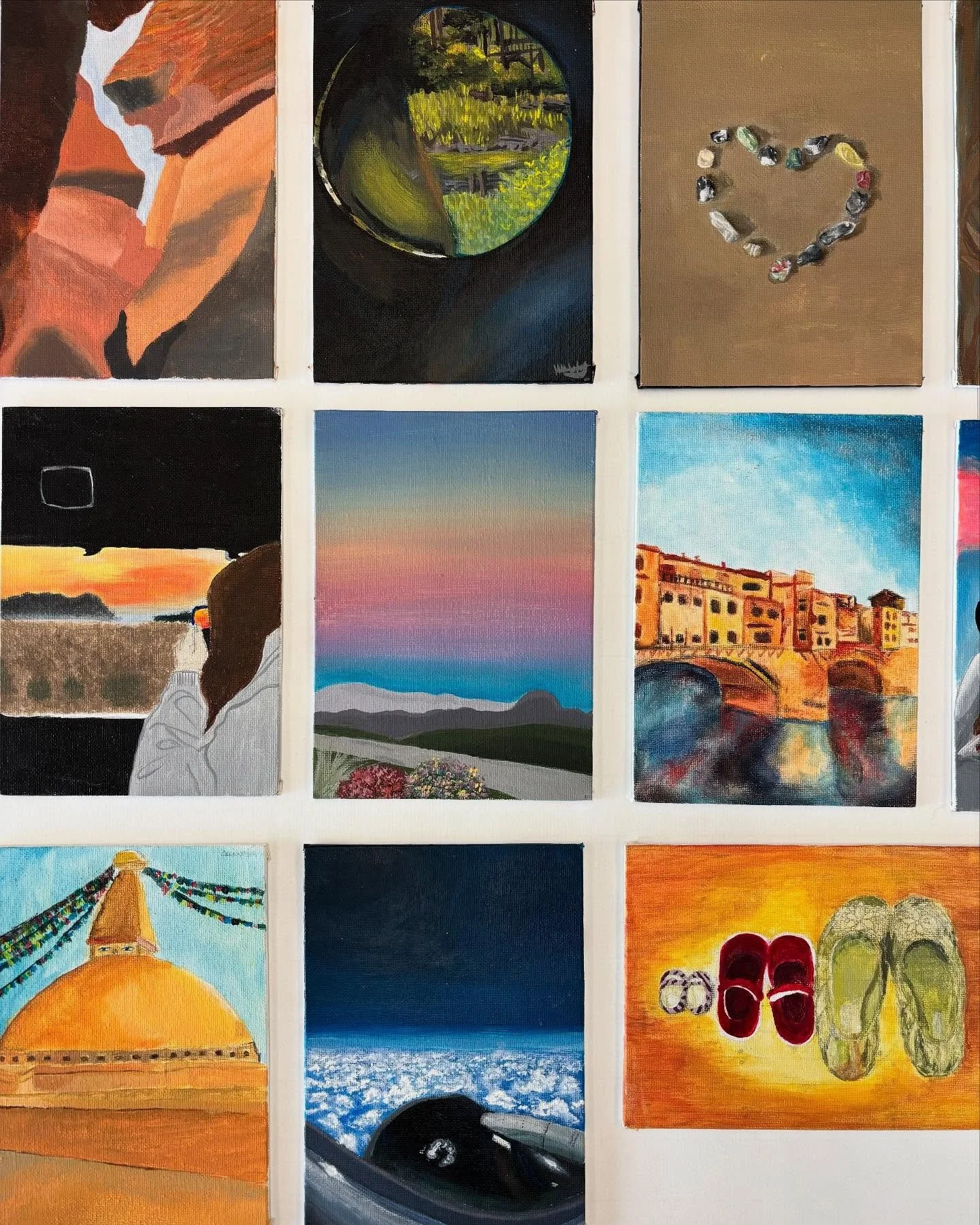 Students in Art Foundations II kicked off the semester with small painting studies inspired by the artist Anna Bjerger. After watching a video where she explained her artistic process in her studio, students were then prompted to select and observe o