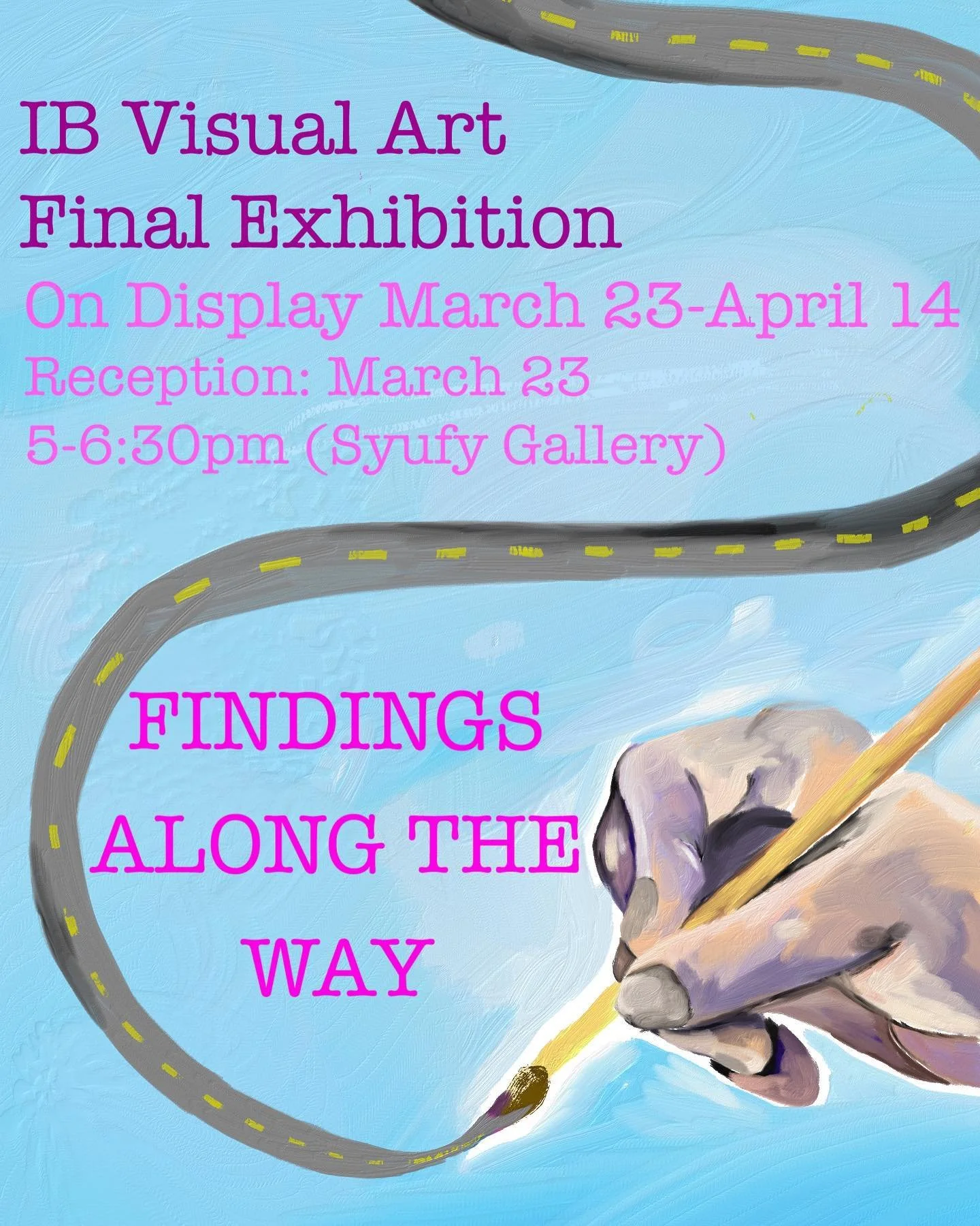 Findings Along The Way&ndash;IB Visual Art Final Exhibition 

Reception tomorrow night in Syufy Gallery from 5:00-6:30!