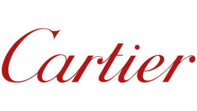 Cartier logo in red cursive font on a white background.