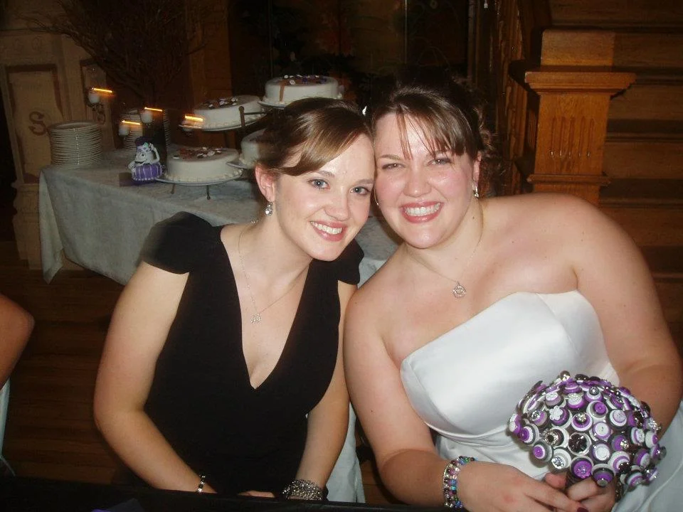 Had to pick a strapless wedding dress and Jill had to sew her sleeves to her bra straps to keep them from sliding down. The sloping shoulders demand such things.