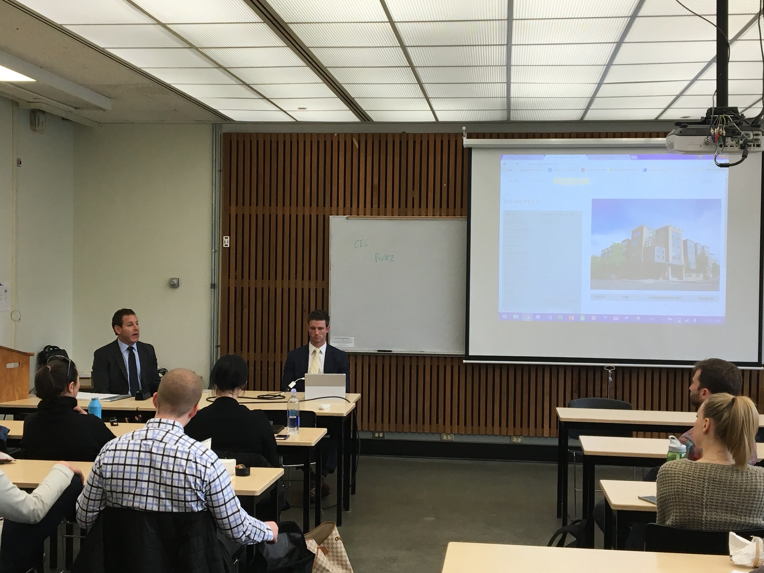 Dylan Simon and Jerrid Anderson of Colliers International speaking to Students