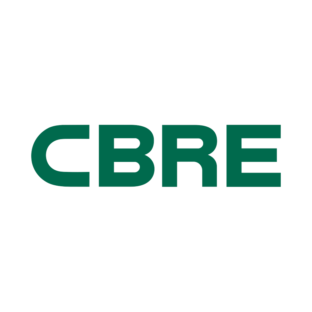 Logo of CBRE, a commercial real estate services and investment firm, with the text 'CBRE' in green on a black background.