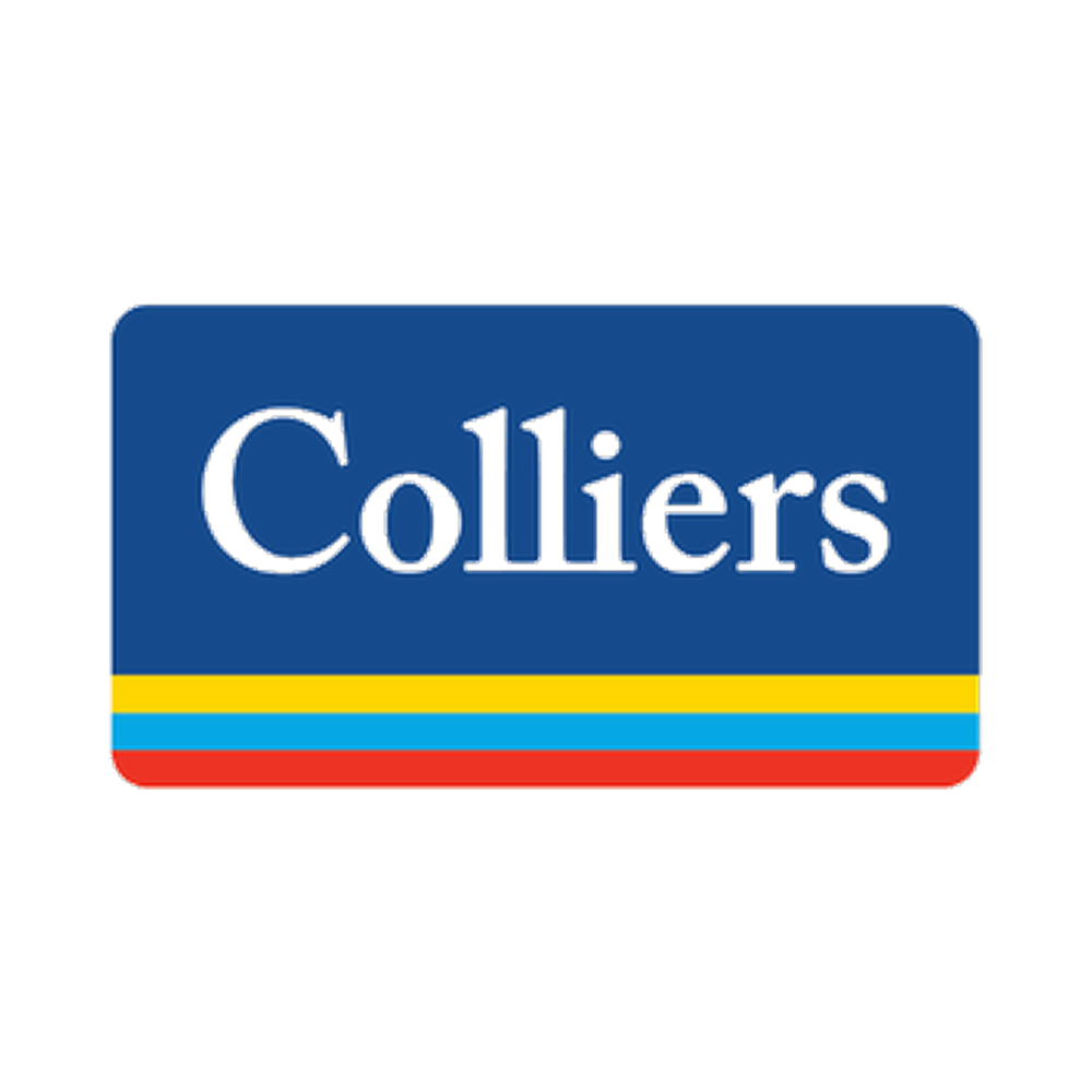 Close-up of a plastic package with the brand name 'Colliers' on it, featuring a blue, red, yellow, and light blue stripe design.