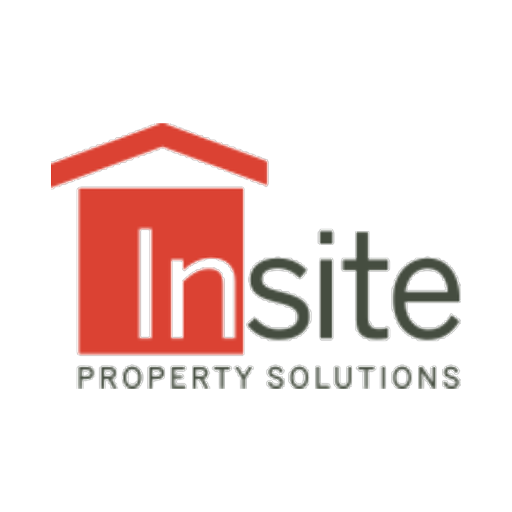 Logo for InSite Property Solutions featuring a red house roof, a red square with a black outline, and the words 'InSite' in large letters with 'PROPERTY SOLUTIONS' written below.