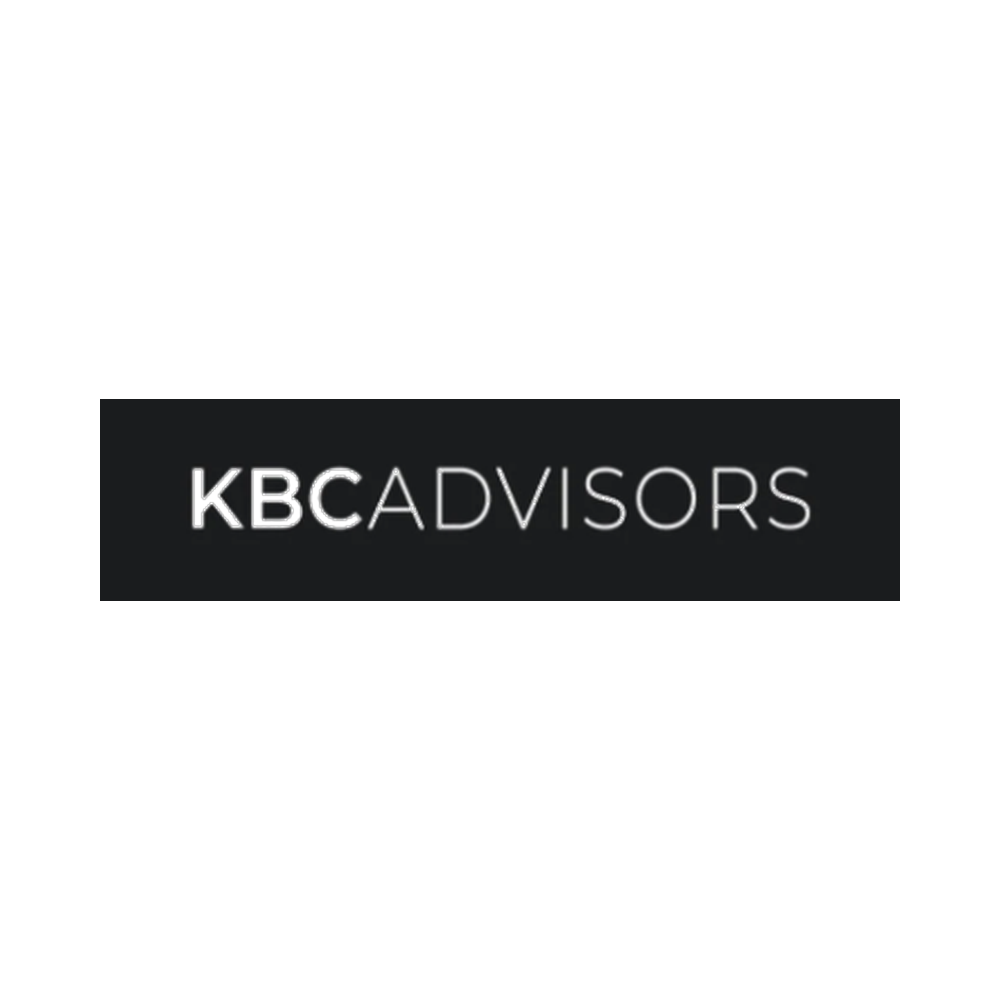 A black background with the illuminated text "KBC Advisors" in the center.