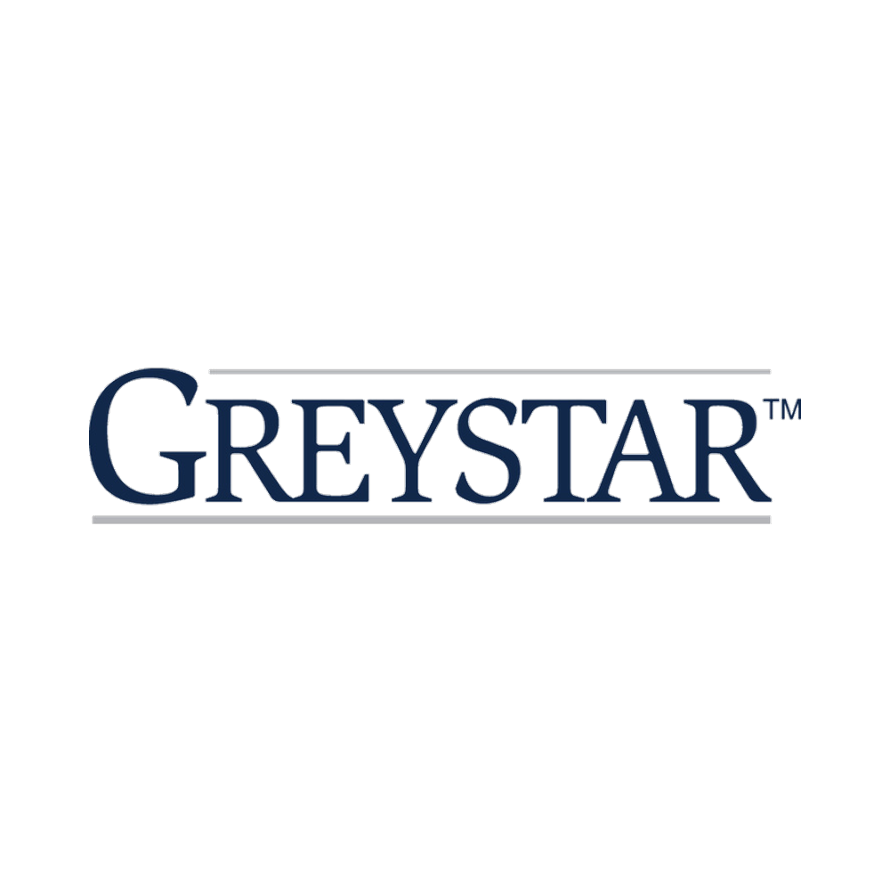 The Greystar logo with the word 'GREYSTAR' in navy blue letters, underlined by a thin gray line, displayed on a black background.