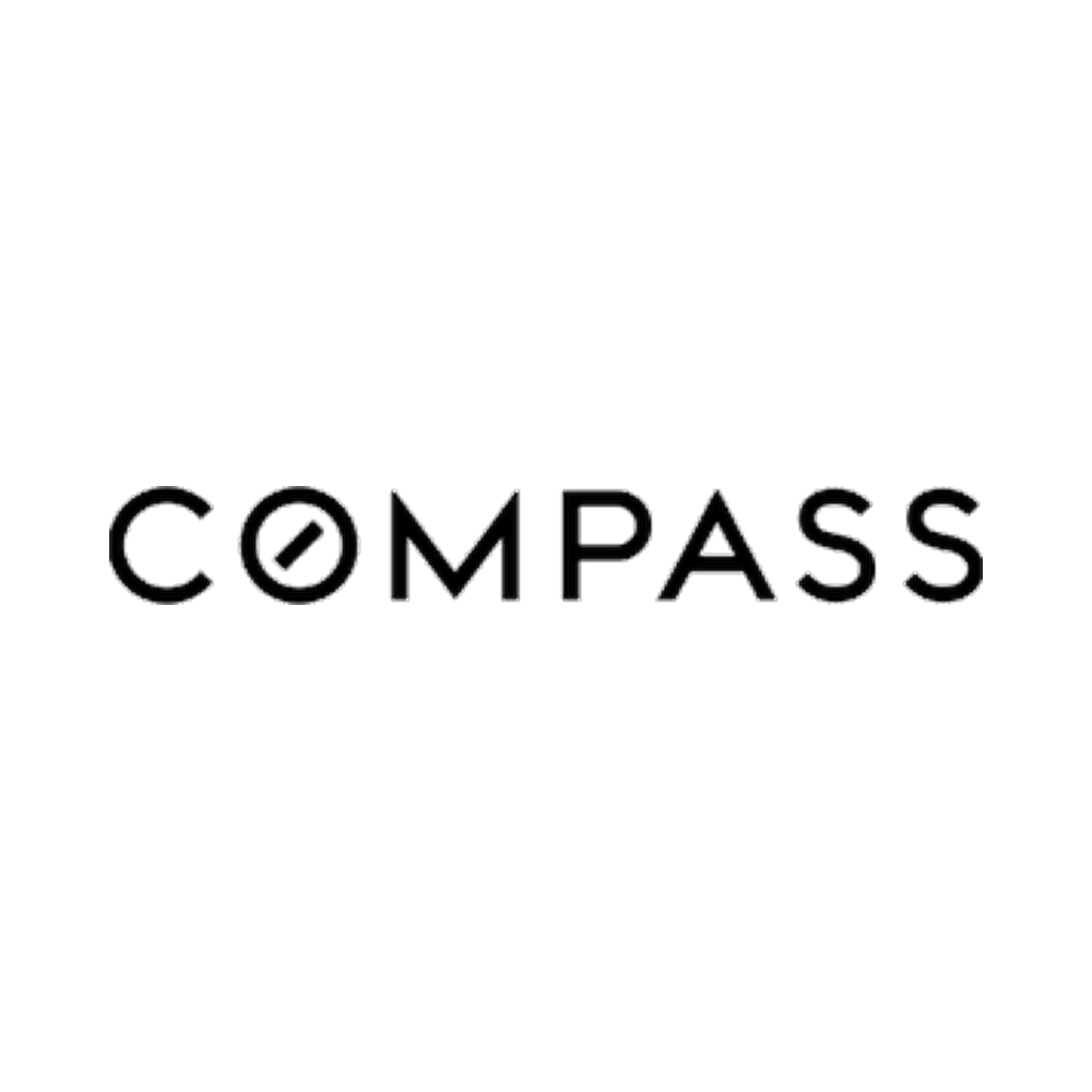 Black background with the word 'COMPASS' in white outlined letters and a stylized letter 'O' with a diagonal slash.