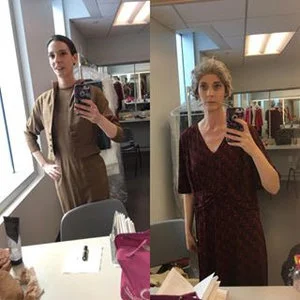 Helga in Kindertransport. Left, Act 1. Right, Act 2.
