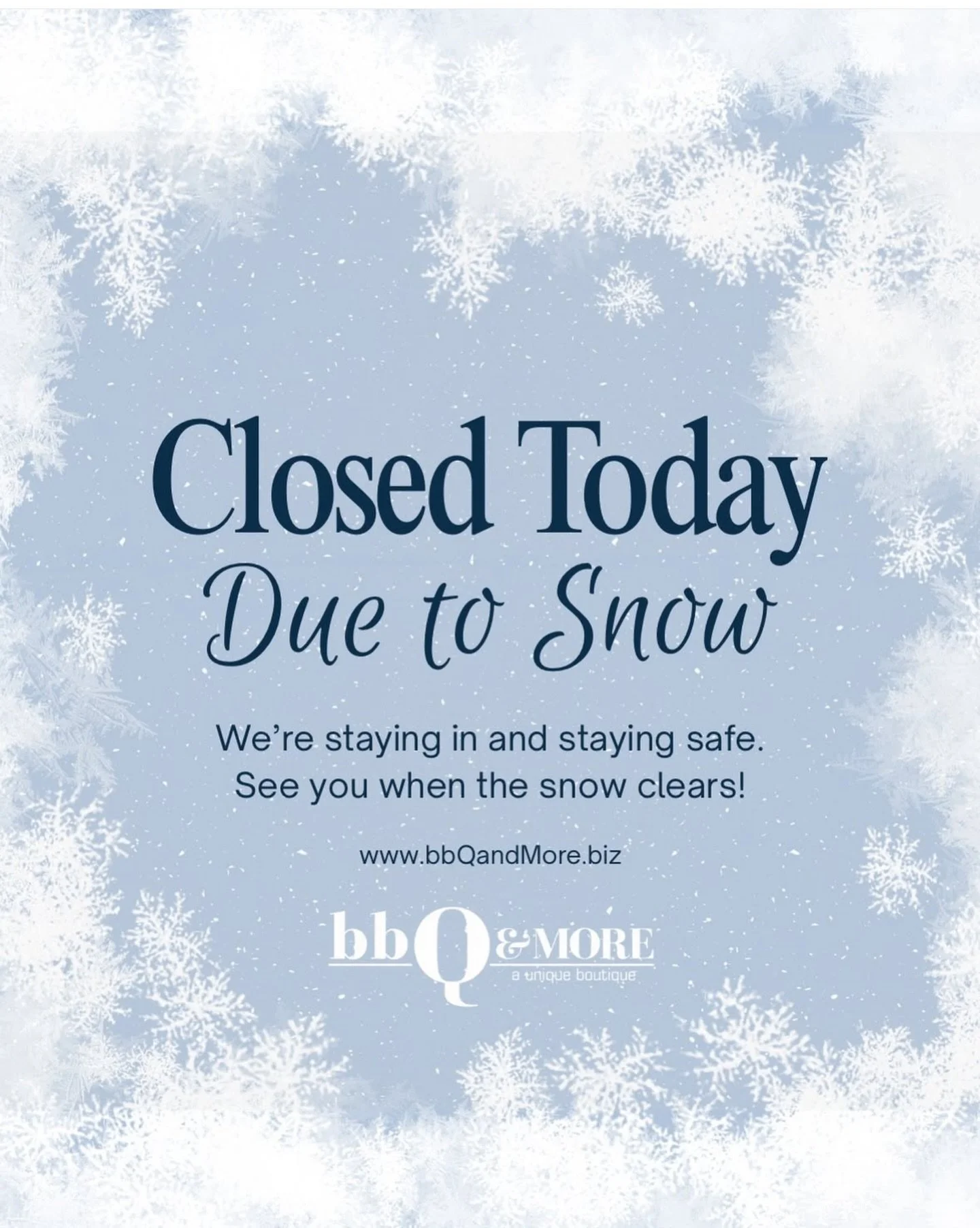 For our safety and yours, BAM will remain closed! Online orders are always accepted and will be fulfilled as soon as we get back to the shop. ❤️
Stay warm!