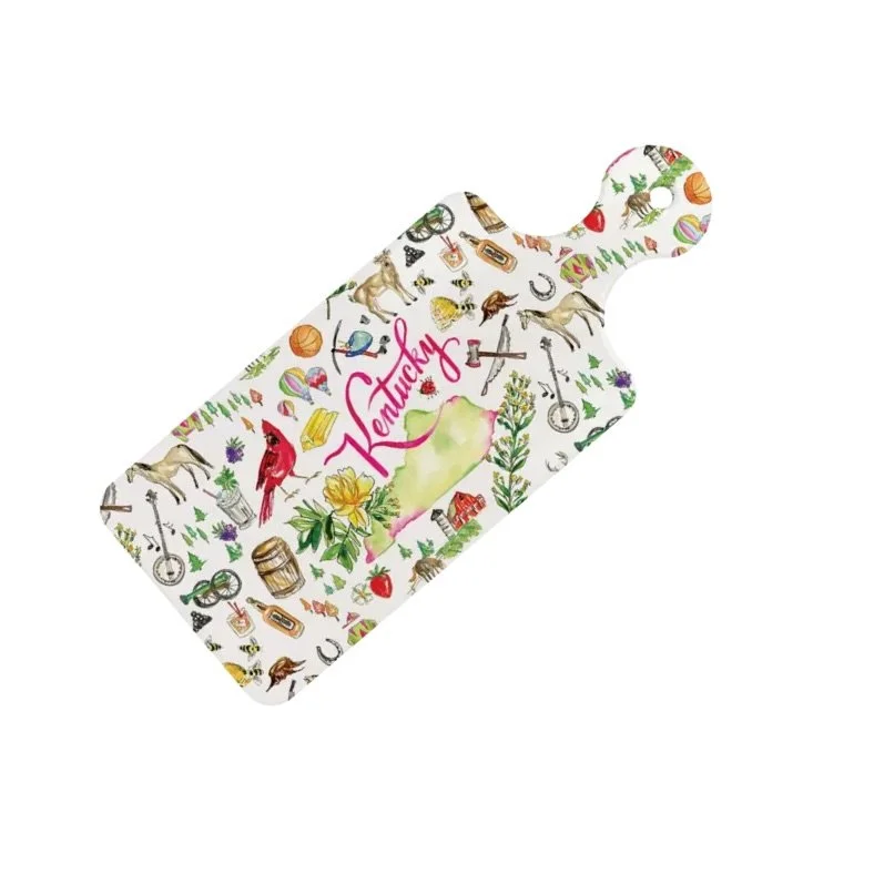 KENTUCKY STATE CUTERIE BOARD
$15.00

Bring a touch of Kentucky charm to your gatherings with this vibrant Rosanne Beck State Collection cuterie board. Featuring hand-illustrated icons that celebrate the Bluegrass State &mdash; from horses and bourbon