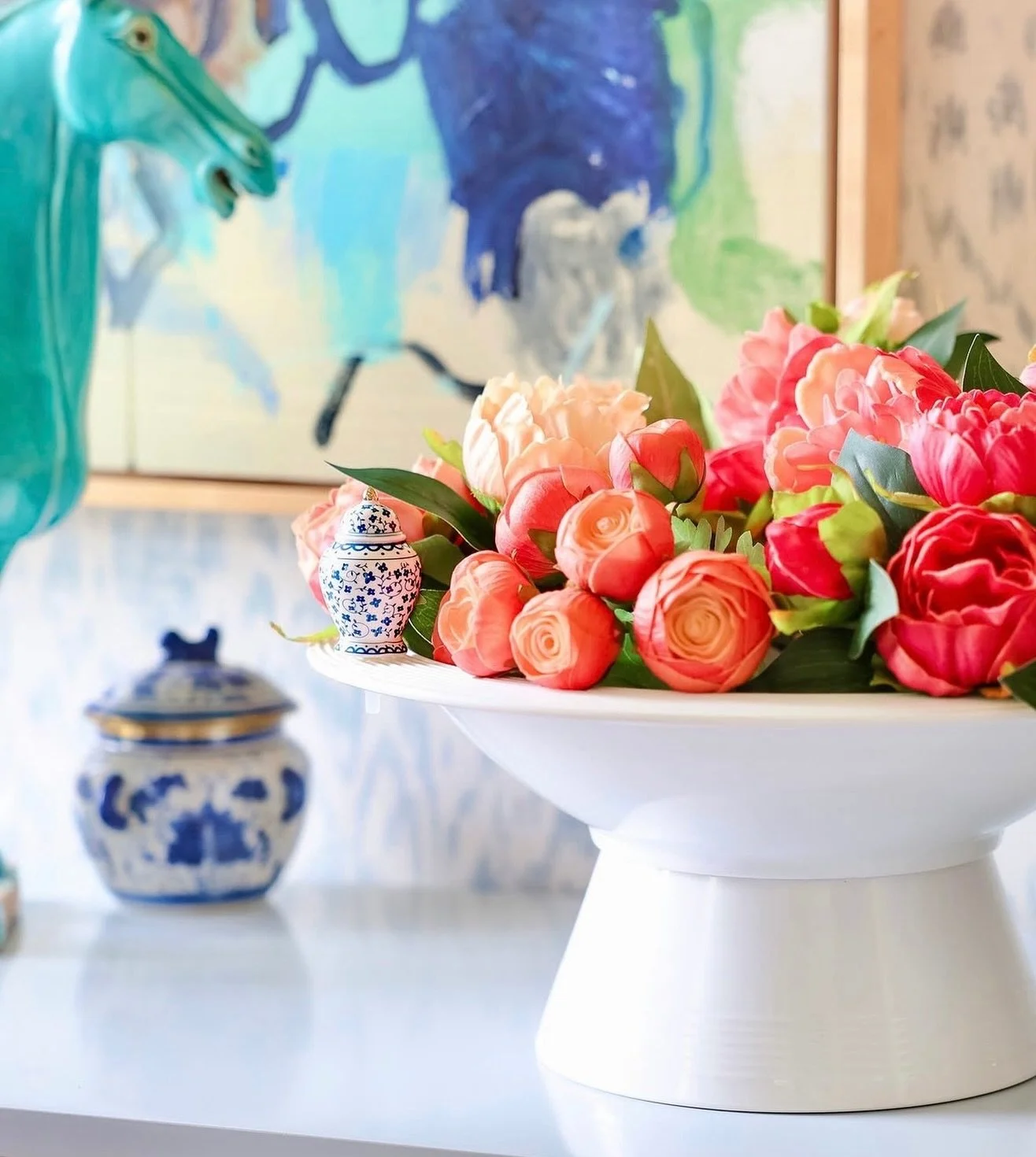 Love this idea straight from Nora Fleming! 

&ldquo;adding a riser is one of our favorite ways to use the melamine shallow bowl, styled here as a vase for spring blooms. paired with the ginger jar mini, it&rsquo;s an easy way to make everyday moments