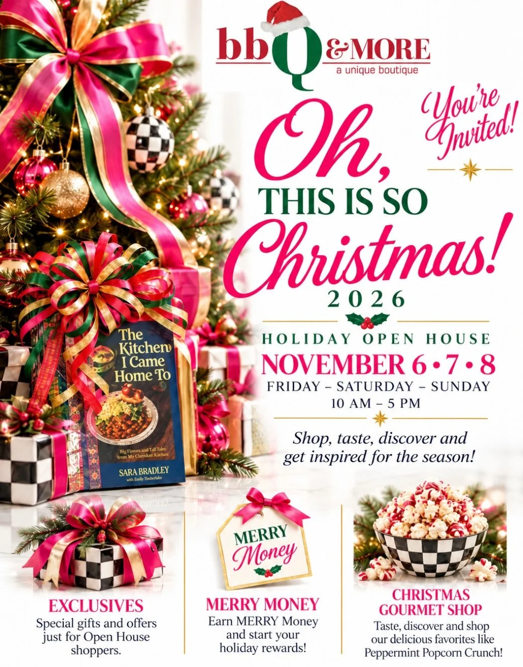 🎄✨ OH, THIS IS SO CHRISTMAS! ✨🎄

You&rsquo;re invited to our Holiday Open House at bbQ &amp; MORE! ❤️💚 Join us November 6, 7 &amp; 8 for a festive weekend filled with holiday inspiration, exclusive finds, delicious treats, and a little extra Chris