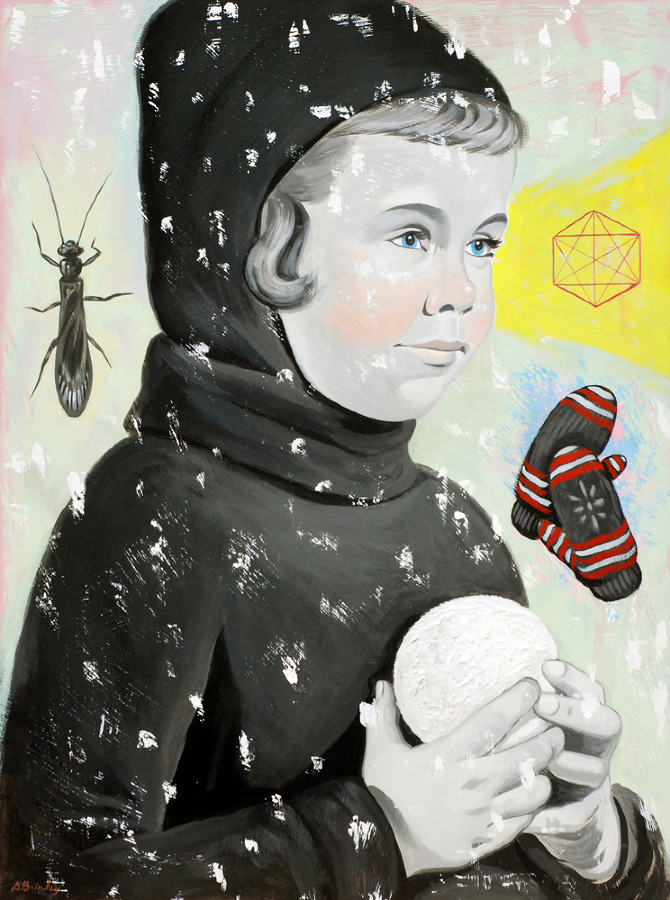   Handschuhschneeballwerfer   Acrylic on wood  Selected Communication Arts 54 Illustration annual 